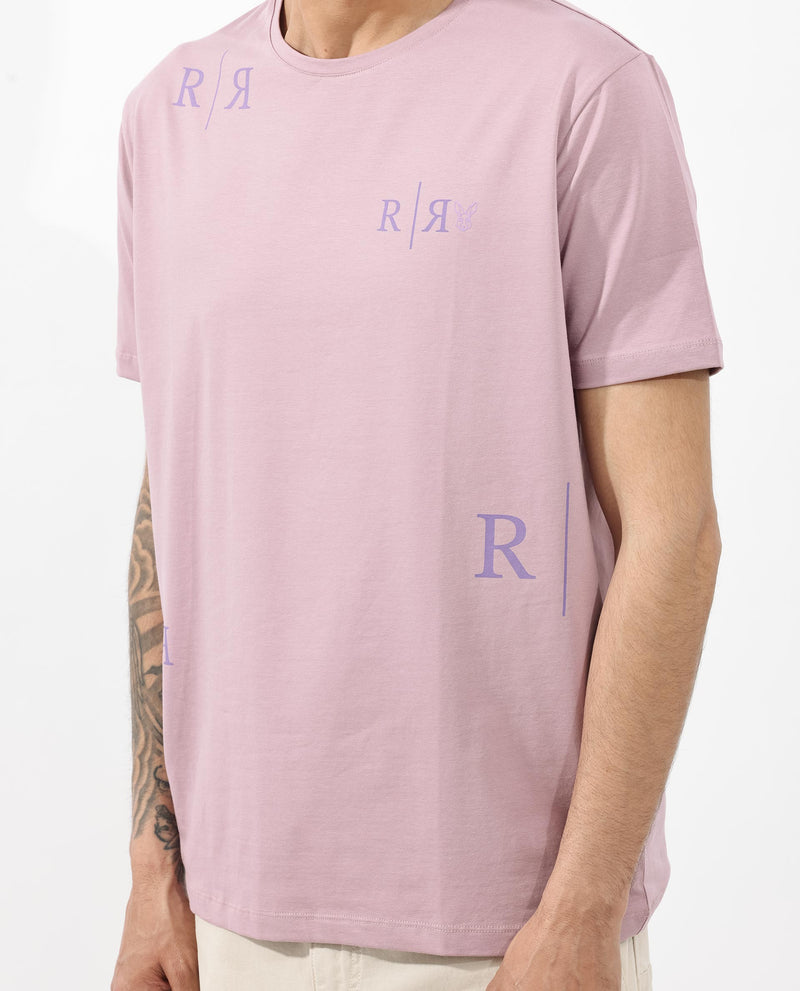 Rare Rabbit Mens Brule Dusky Pink Short Sleeve Monogram Graphic Print T-Shirt