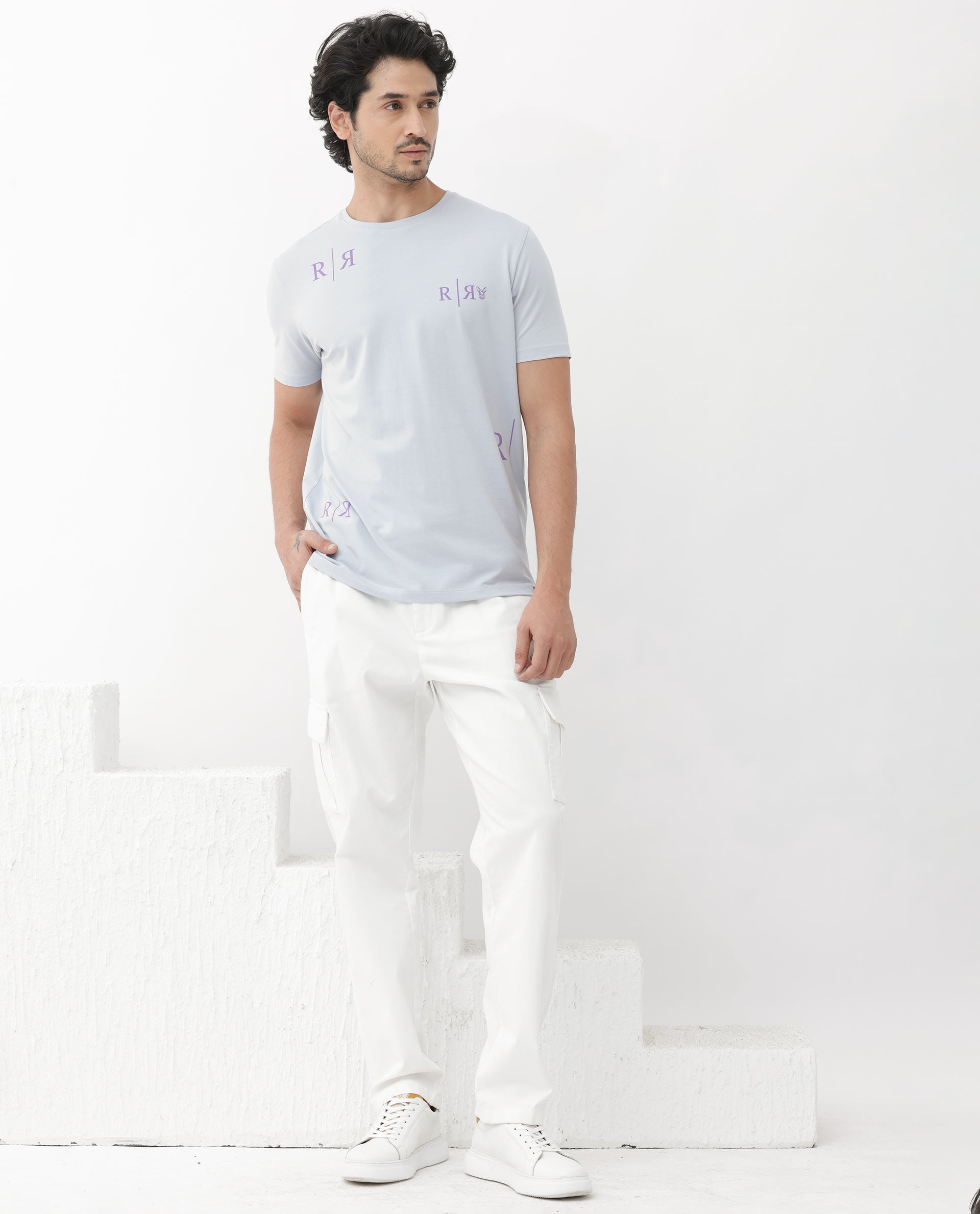 Rare Rabbit Mens Brule Dusky Grey Short Sleeve Monogram Graphic Print T-Shirt