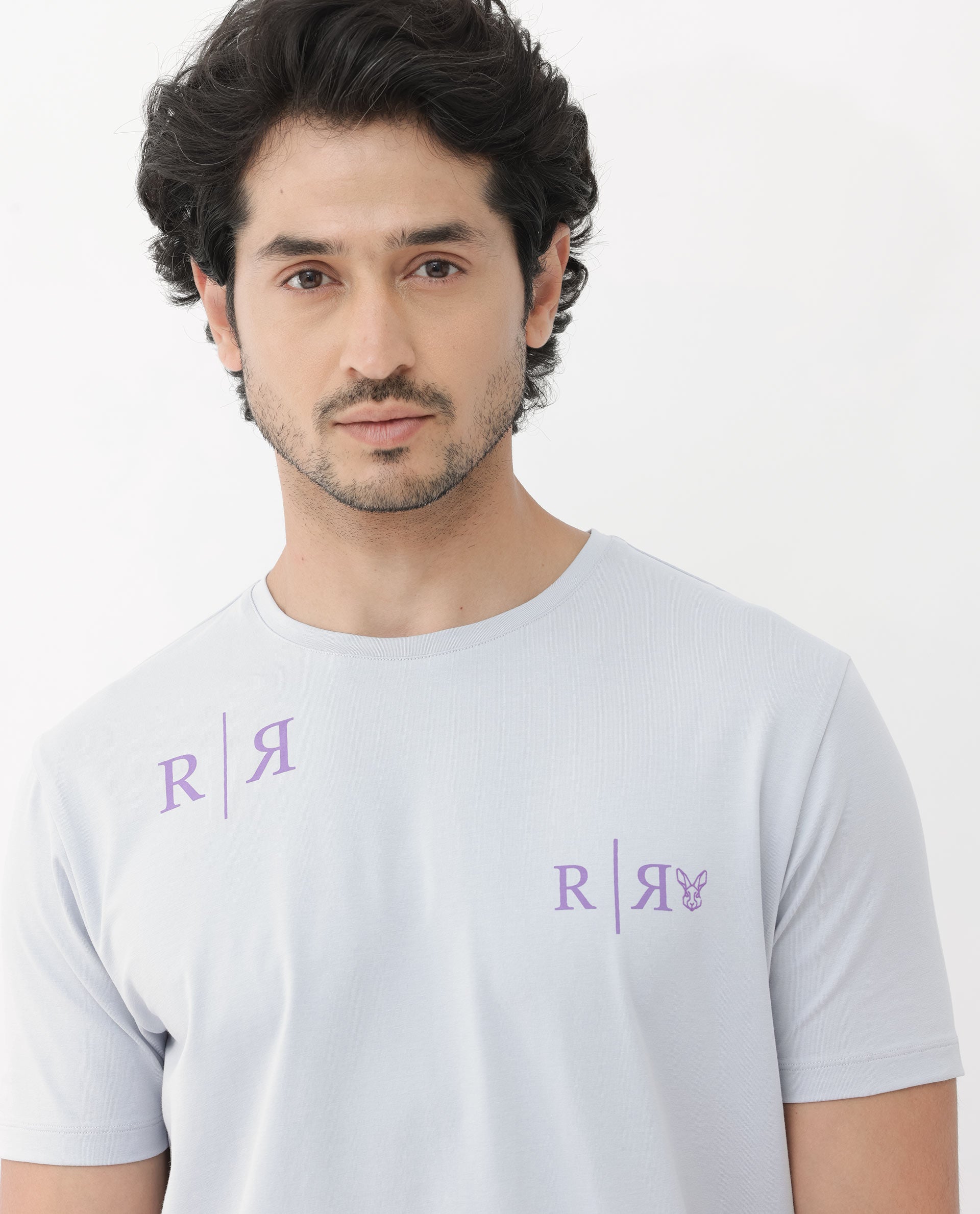 Rare Rabbit Mens Brule Dusky Grey Short Sleeve Monogram Graphic Print T-Shirt