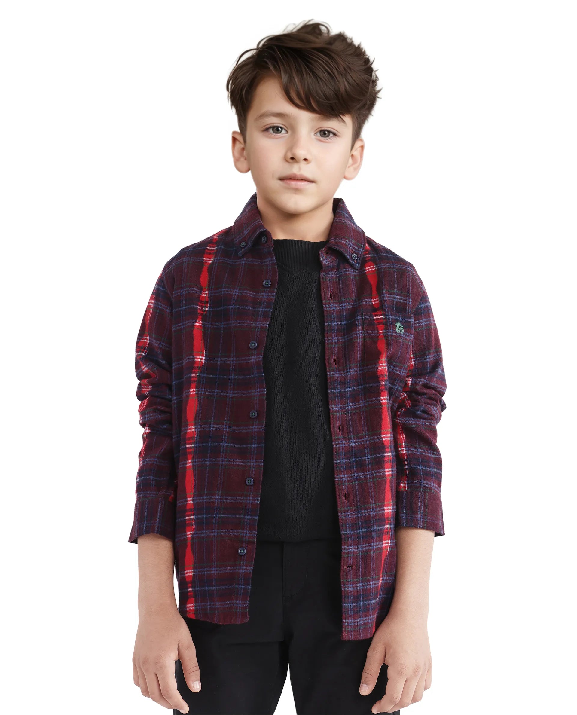 Rare Ones Kids Bru Dark Maroon Cotton Full Sleeve Checked Shirt