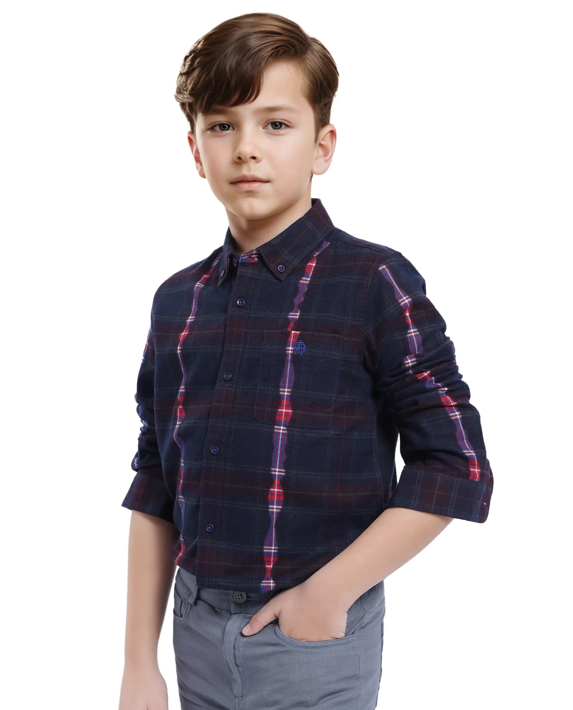 Rare Ones Kids Bru Navy Cotton Full Sleeve Button Down Oxford Checked Shirt
