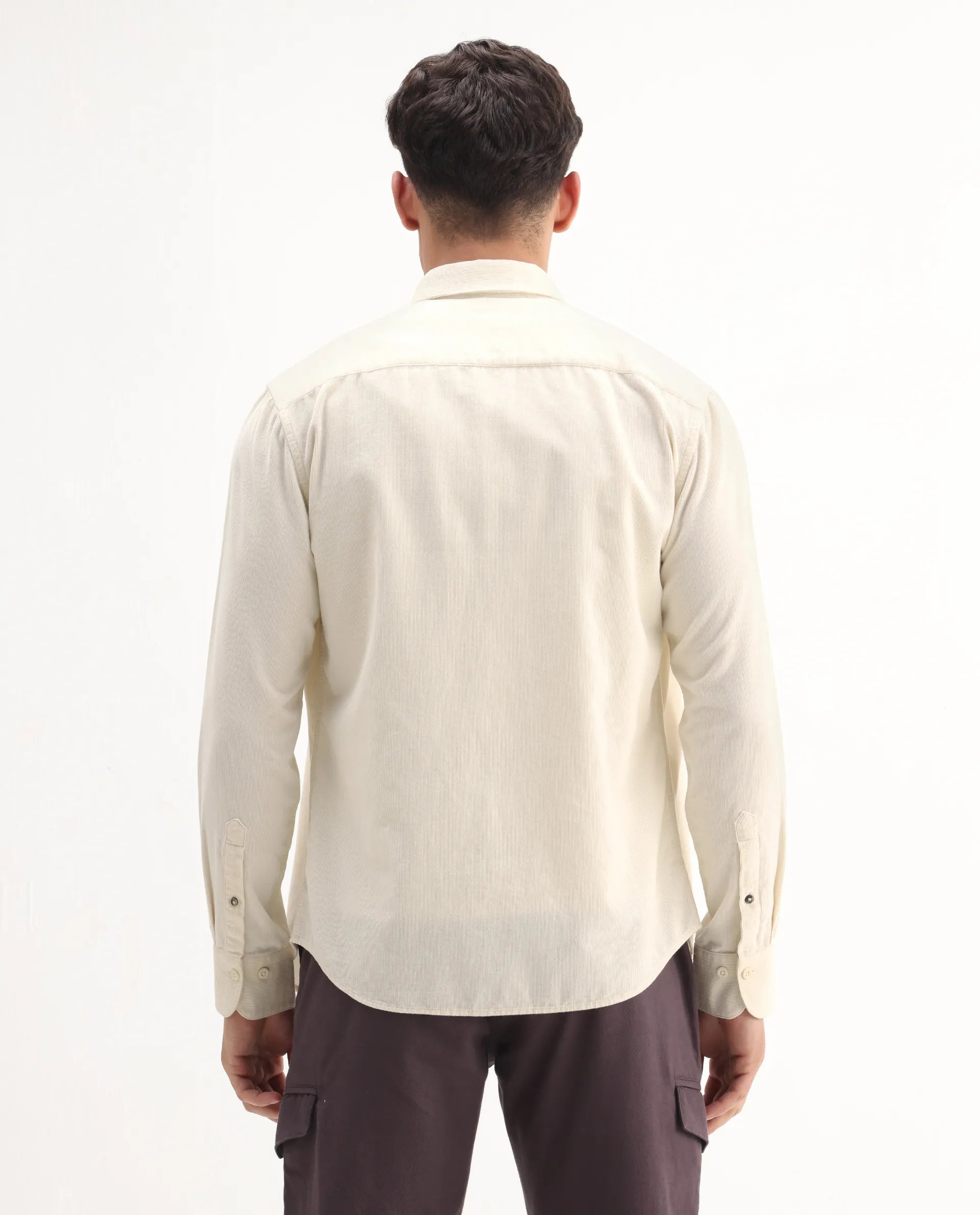 Rare Rabbit Men's Buita Off White Cotton Plain Regular Fit Full Sleeve Collared Shirt