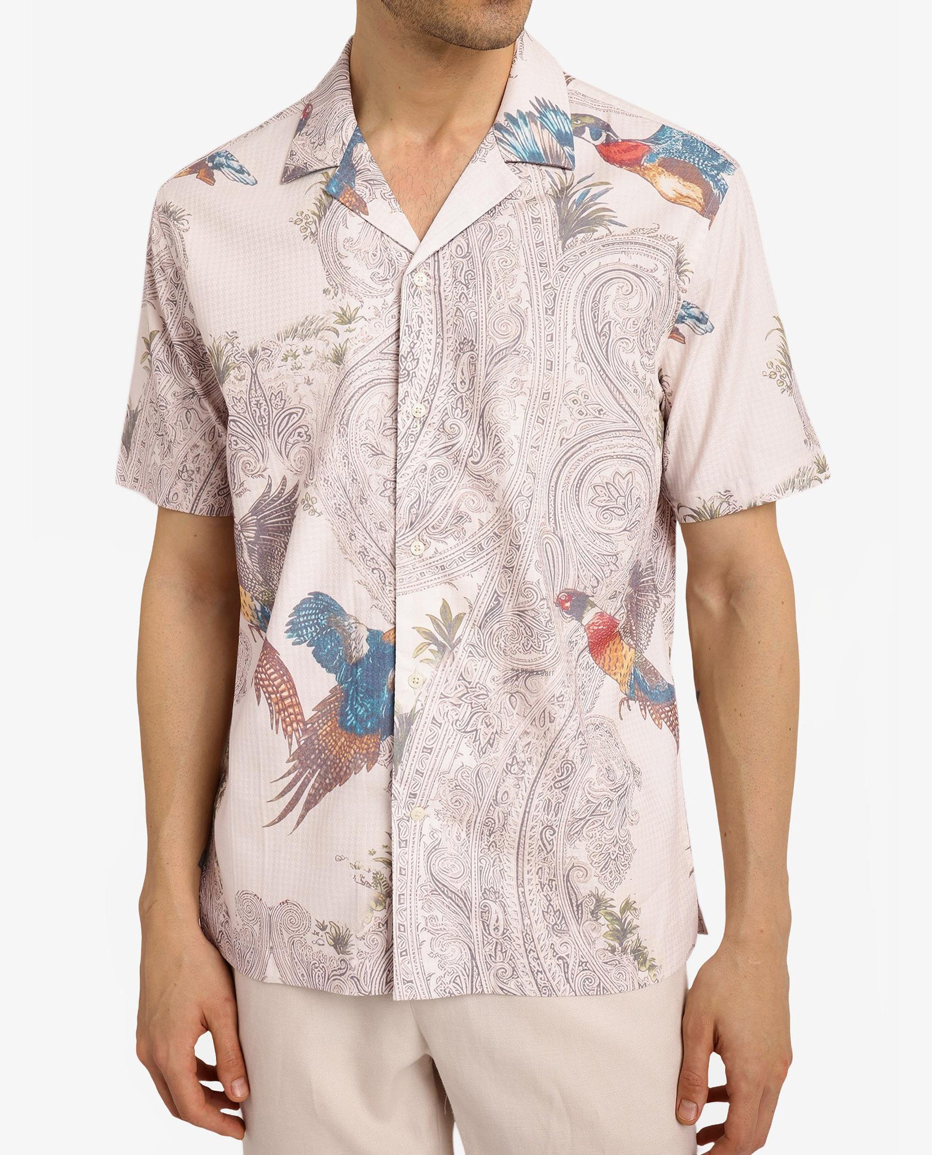 Rare Rabbit Men Bungeo Light Beige Cotton Viscose Short Sleeves Cuban Collar Boxy Fit Paisley Print Shirt