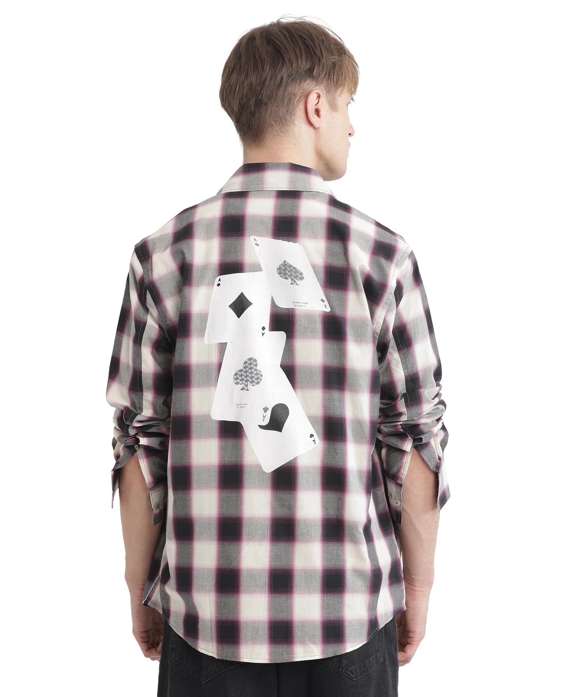 Rare Rabbit Men's Bung Pink Cotton Fabric Regular Fit Graphic Backprint Regular Collar Checks Shirt