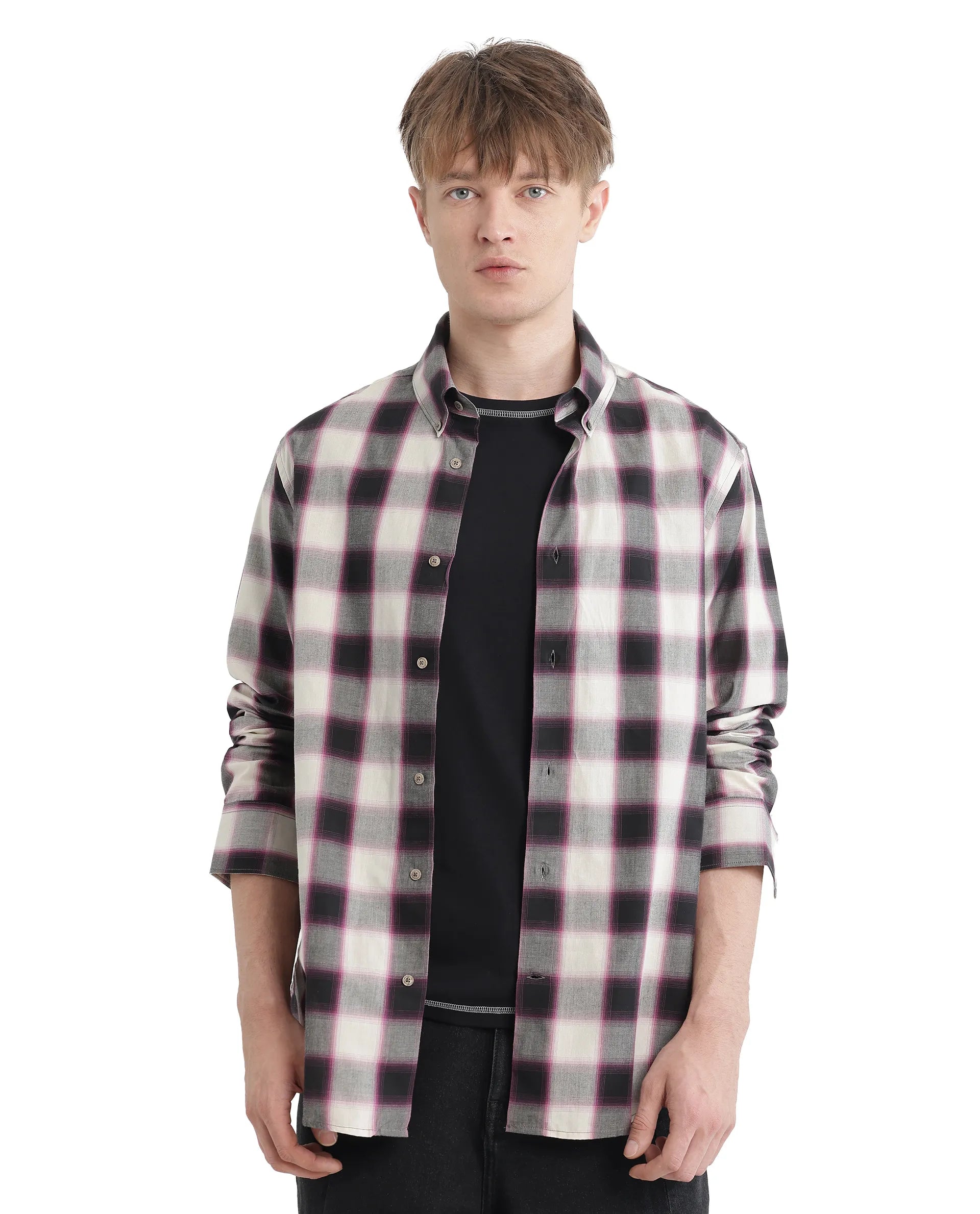 Rare Rabbit Men's Bung Pink Cotton Fabric Regular Fit Graphic Backprint Regular Collar Checks Shirt