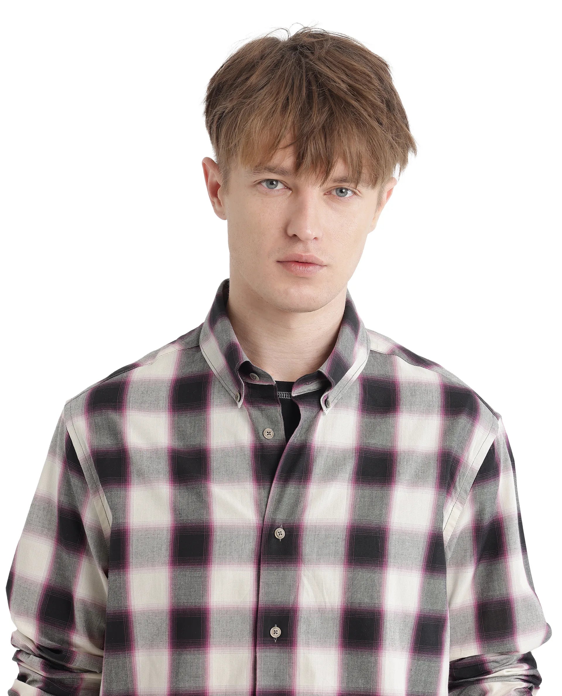 Rare Rabbit Men's Bung Pink Cotton Fabric Regular Fit Graphic Backprint Regular Collar Checks Shirt