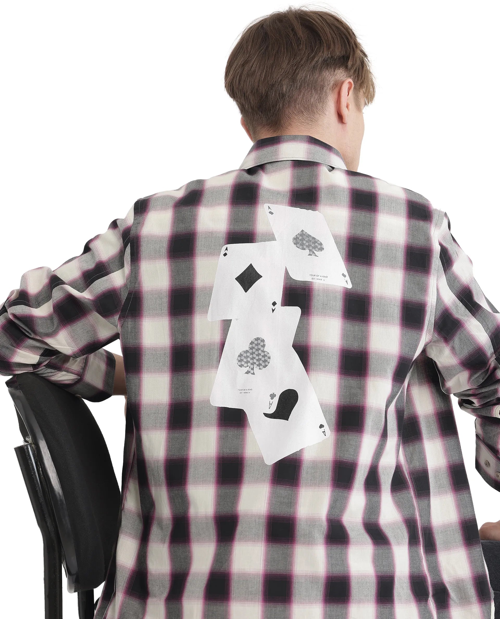 Rare Rabbit Men's Bung Pink Cotton Fabric Regular Fit Graphic Backprint Regular Collar Checks Shirt