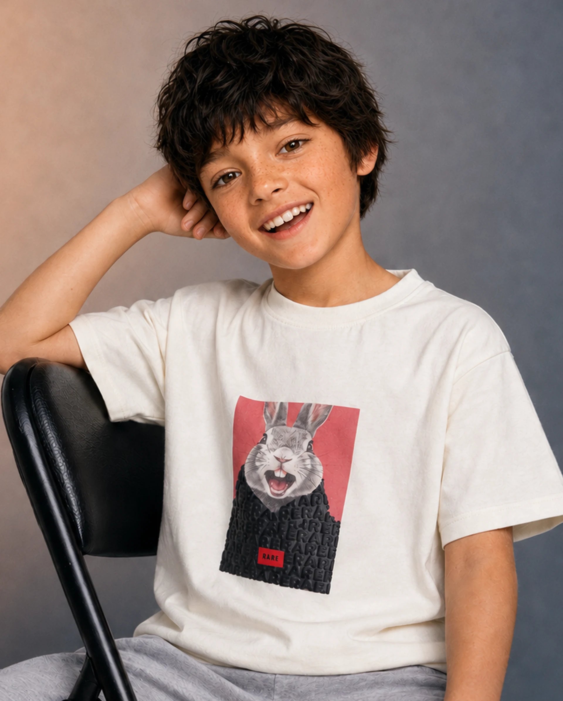 Rare Ones Kids Bunt Off White Cotton Blend Fabric Pull-On Closure Regular Fit Graphic Print T-Shirt