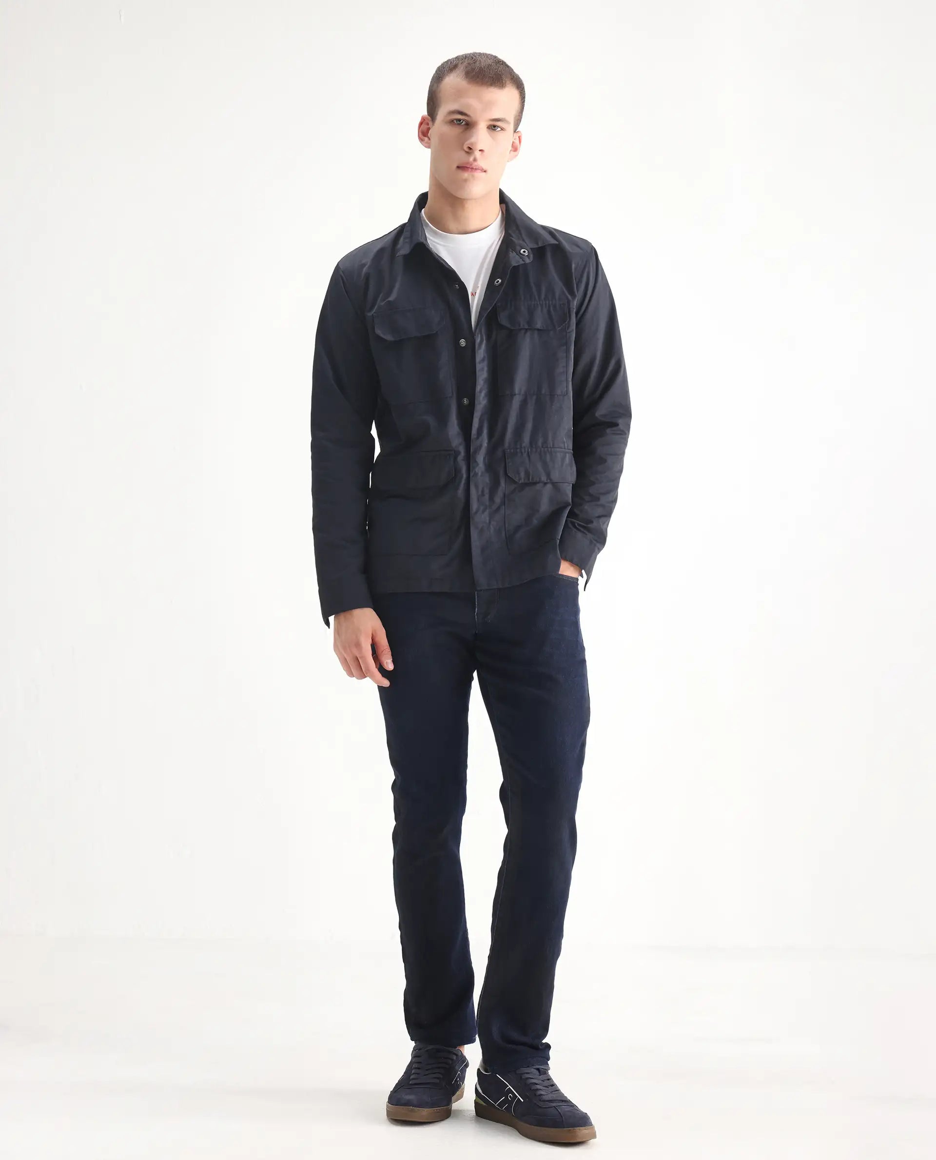 Rare Rabbit Men's Burd Blue Cotton Plain Hawk Slim Fit Jeans