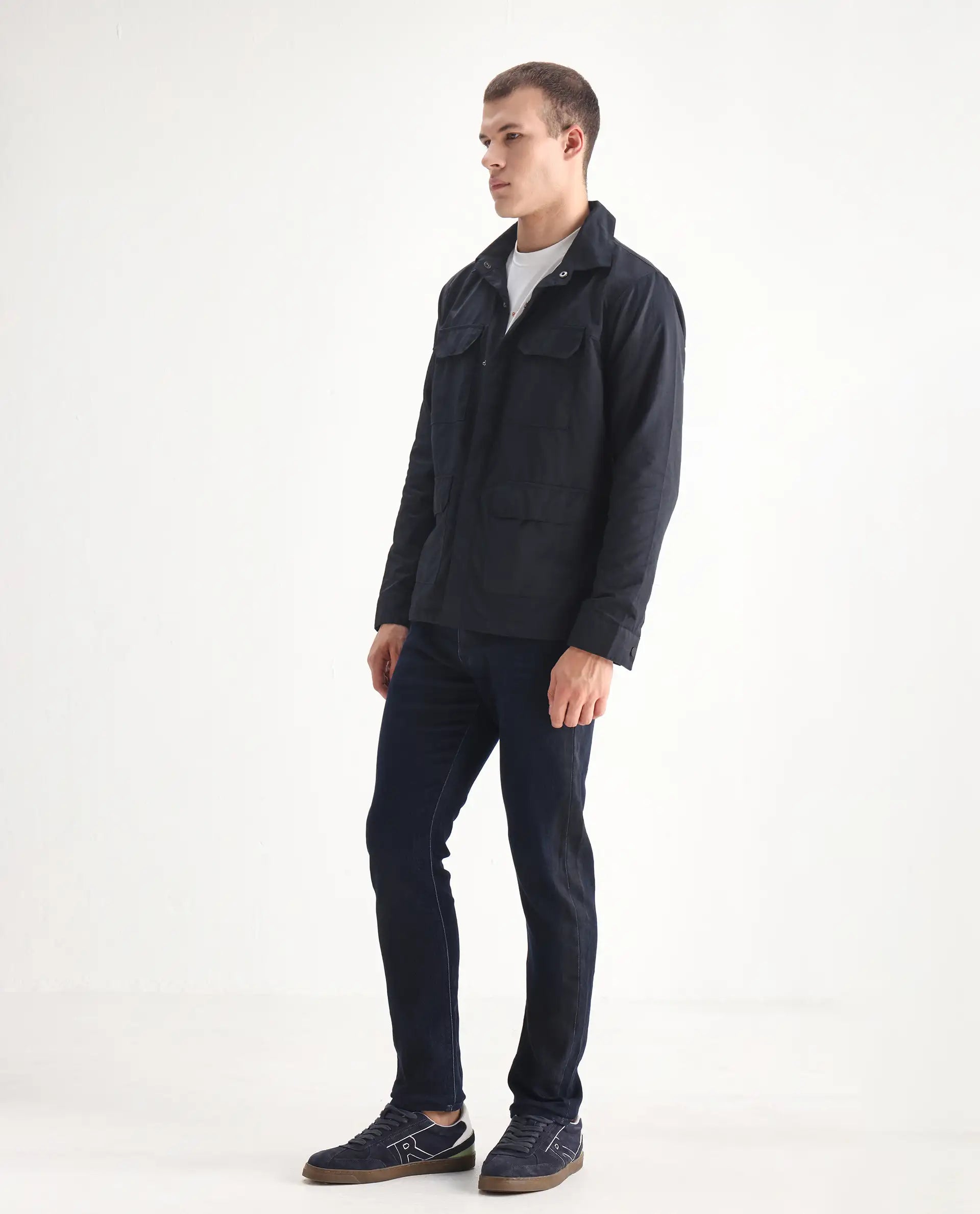 Rare Rabbit Men's Burd Blue Cotton Plain Hawk Slim Fit Jeans