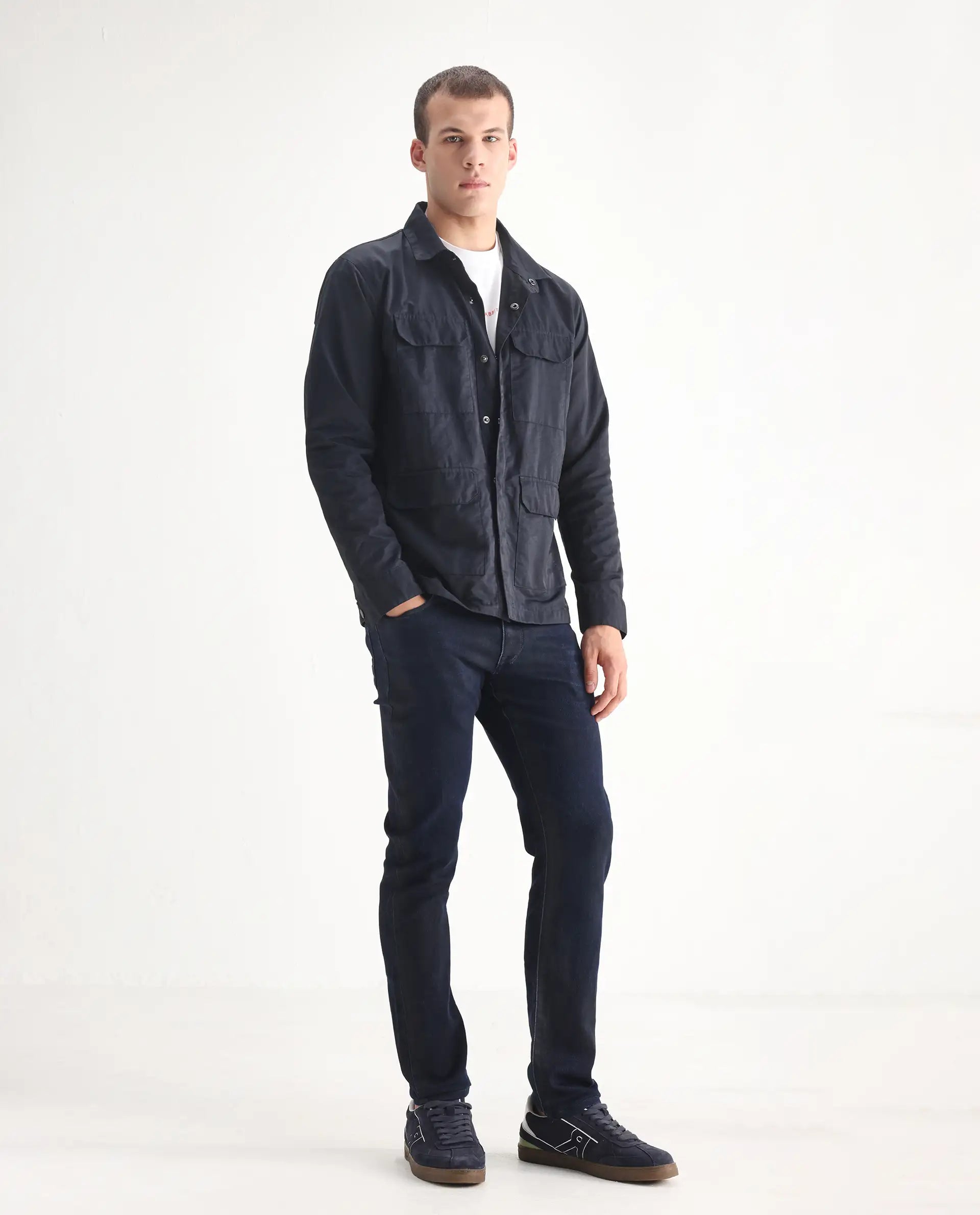 Rare Rabbit Men's Burd Blue Cotton Plain Hawk Slim Fit Jeans