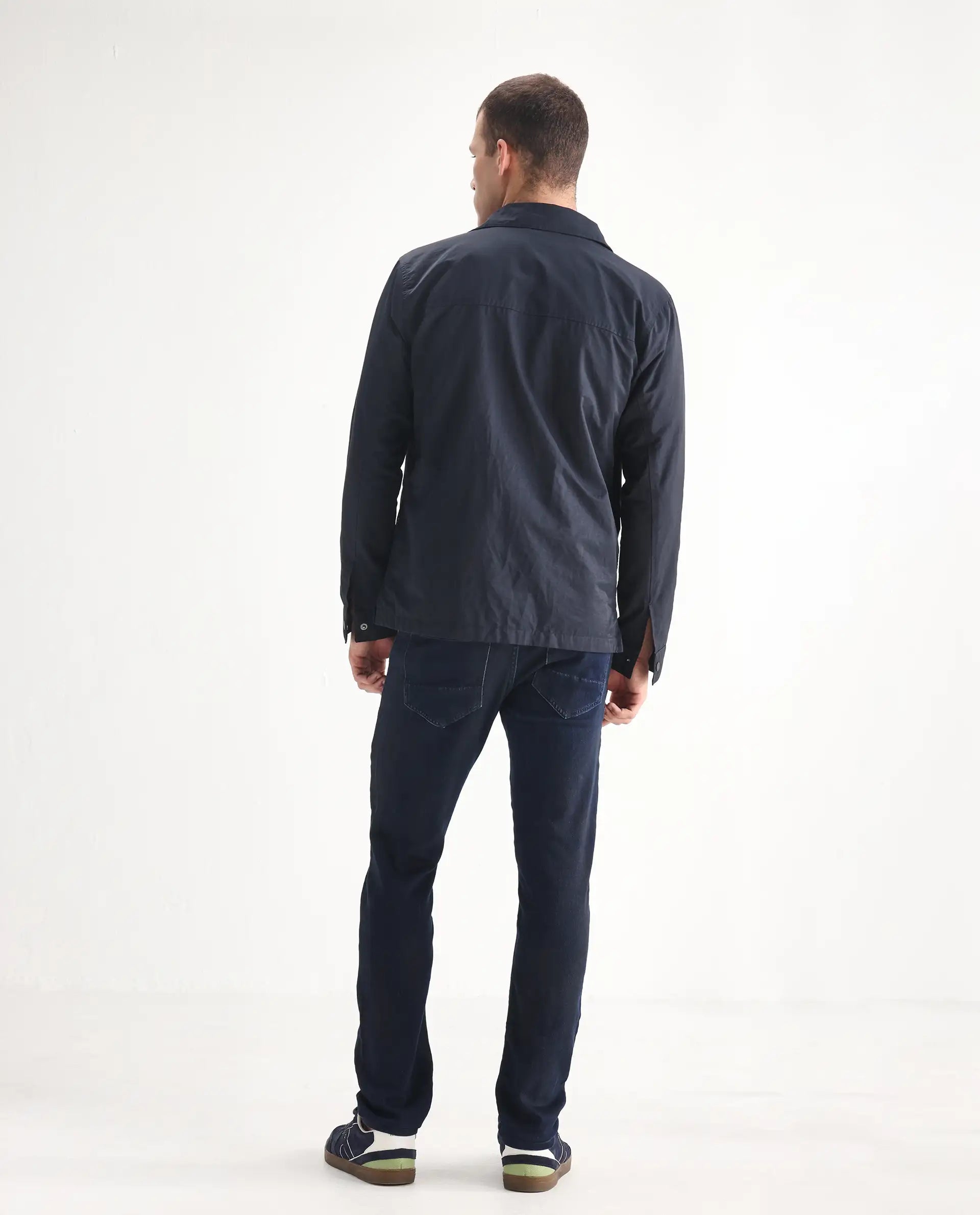 Rare Rabbit Men's Burd Blue Cotton Plain Hawk Slim Fit Jeans