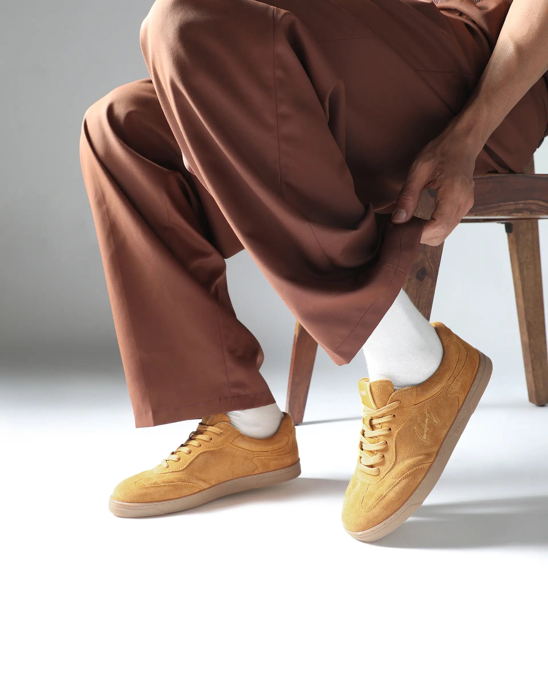 Rare Rabbit Men's Burnie Mustard Lace-Up Closure Suede Sneaker