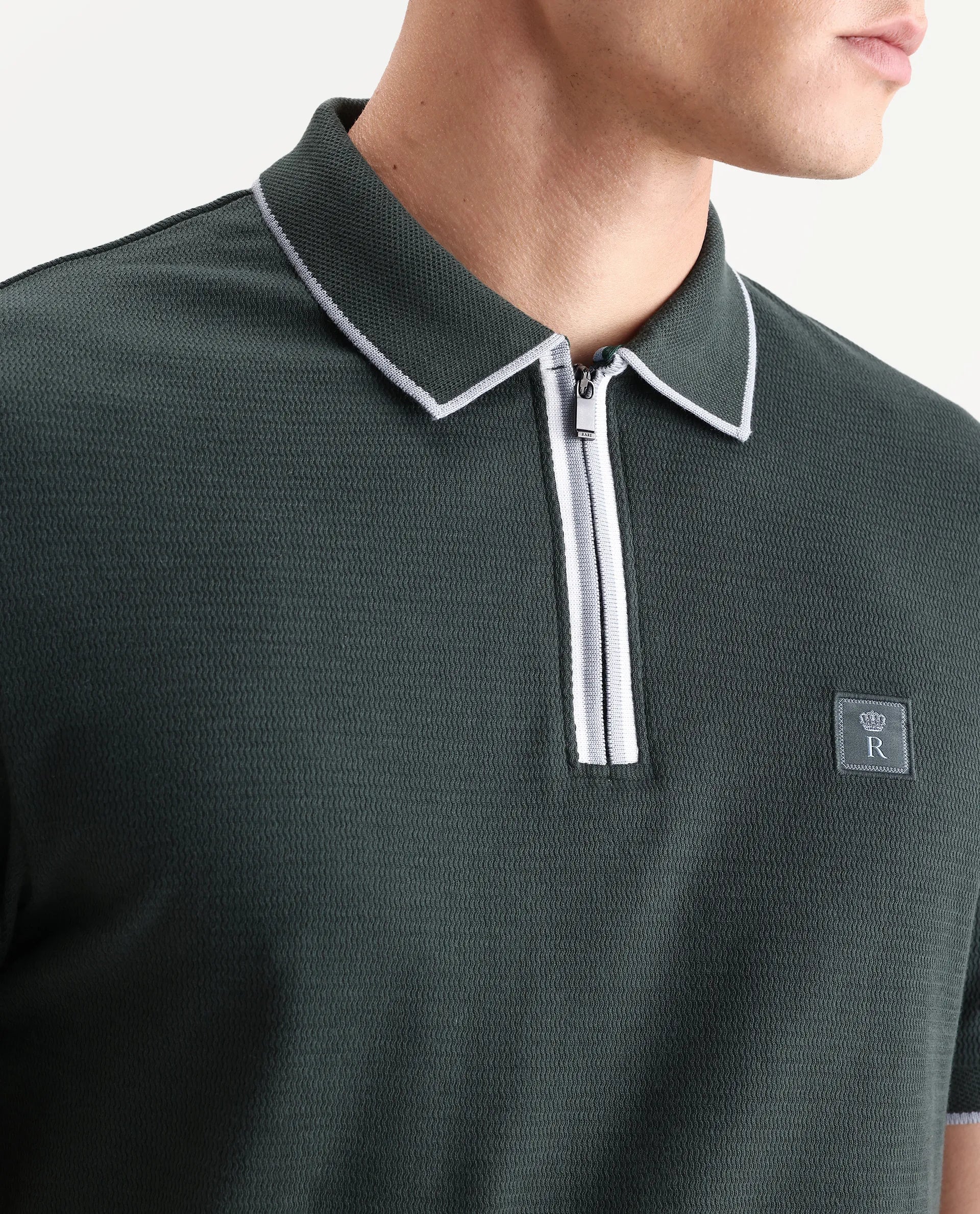 Rare Rabbit Men's Burrow Dark Green Cotton Plain Regular Fit Half Sleeve Polo