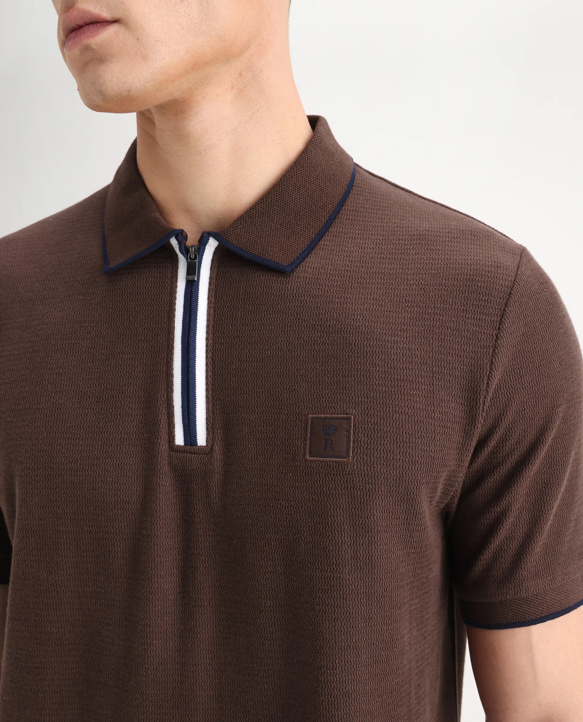 Rare Rabbit Men's Burrow Brown Cotton Plain Regular Fit Half Sleeve Polo