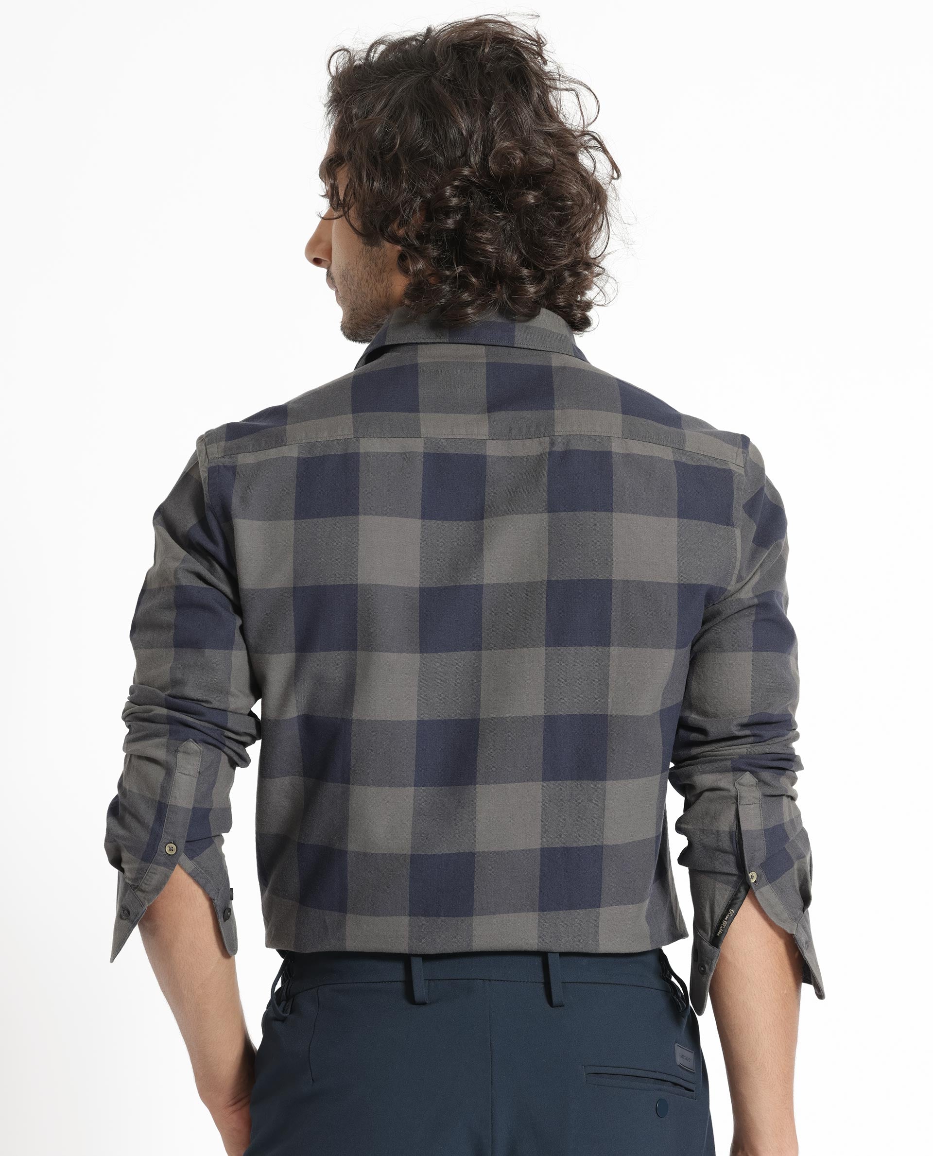 Rare Rabbit Men's Byre Dark Blue Full Sleeves Checks Shirt