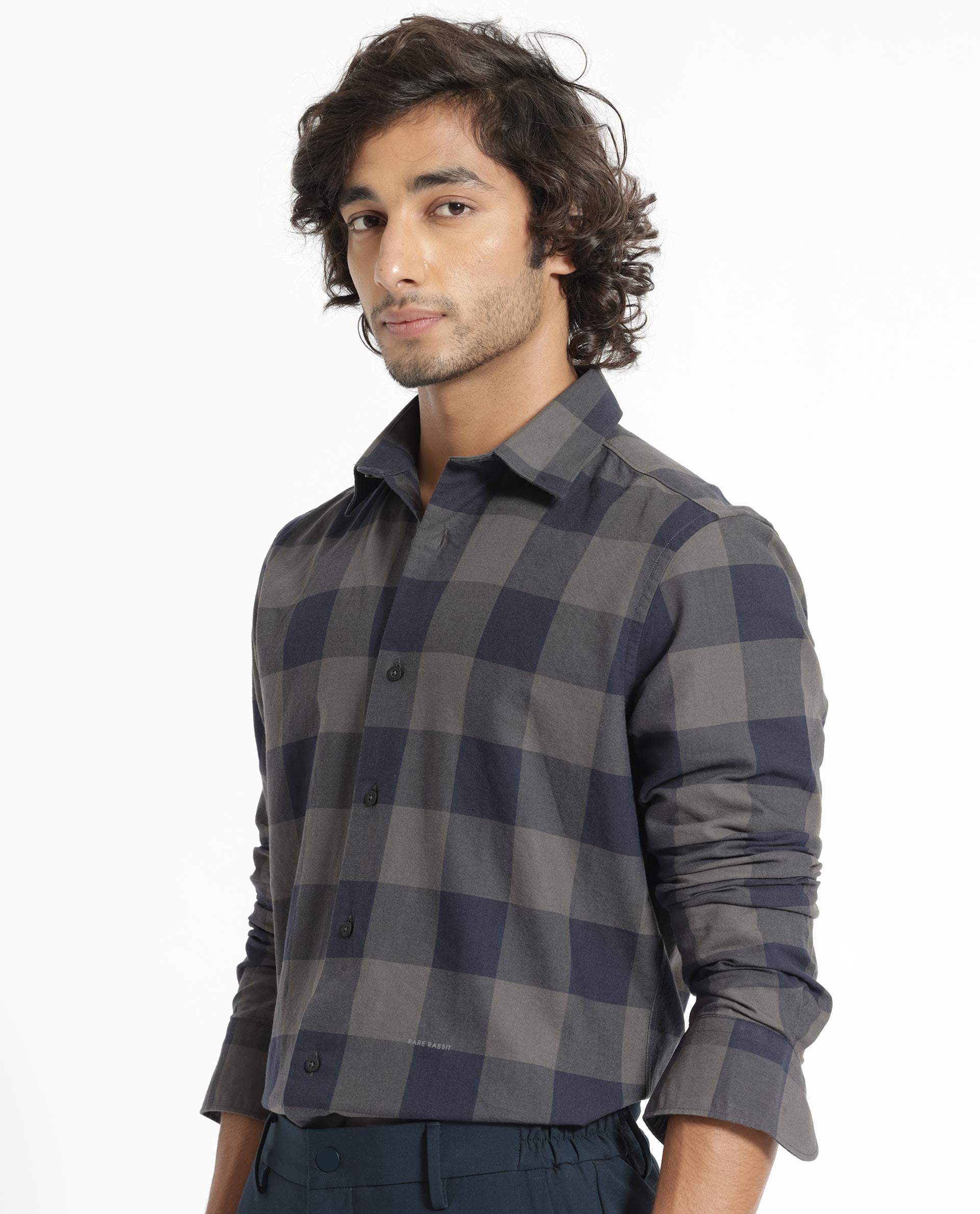Rare Rabbit Men's Byre Dark Blue Full Sleeves Checks Shirt