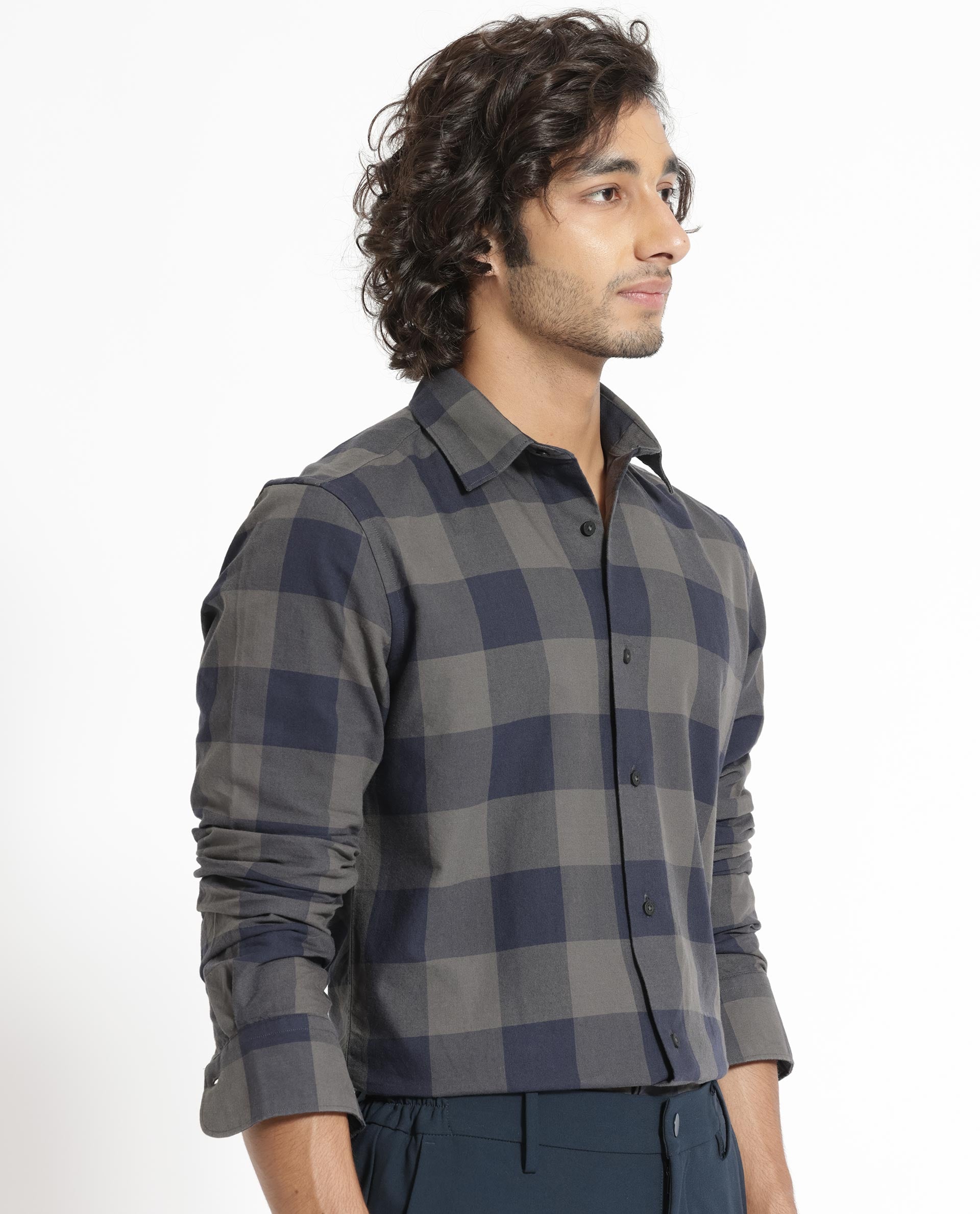 Rare Rabbit Men's Byre Dark Blue Full Sleeves Checks Shirt