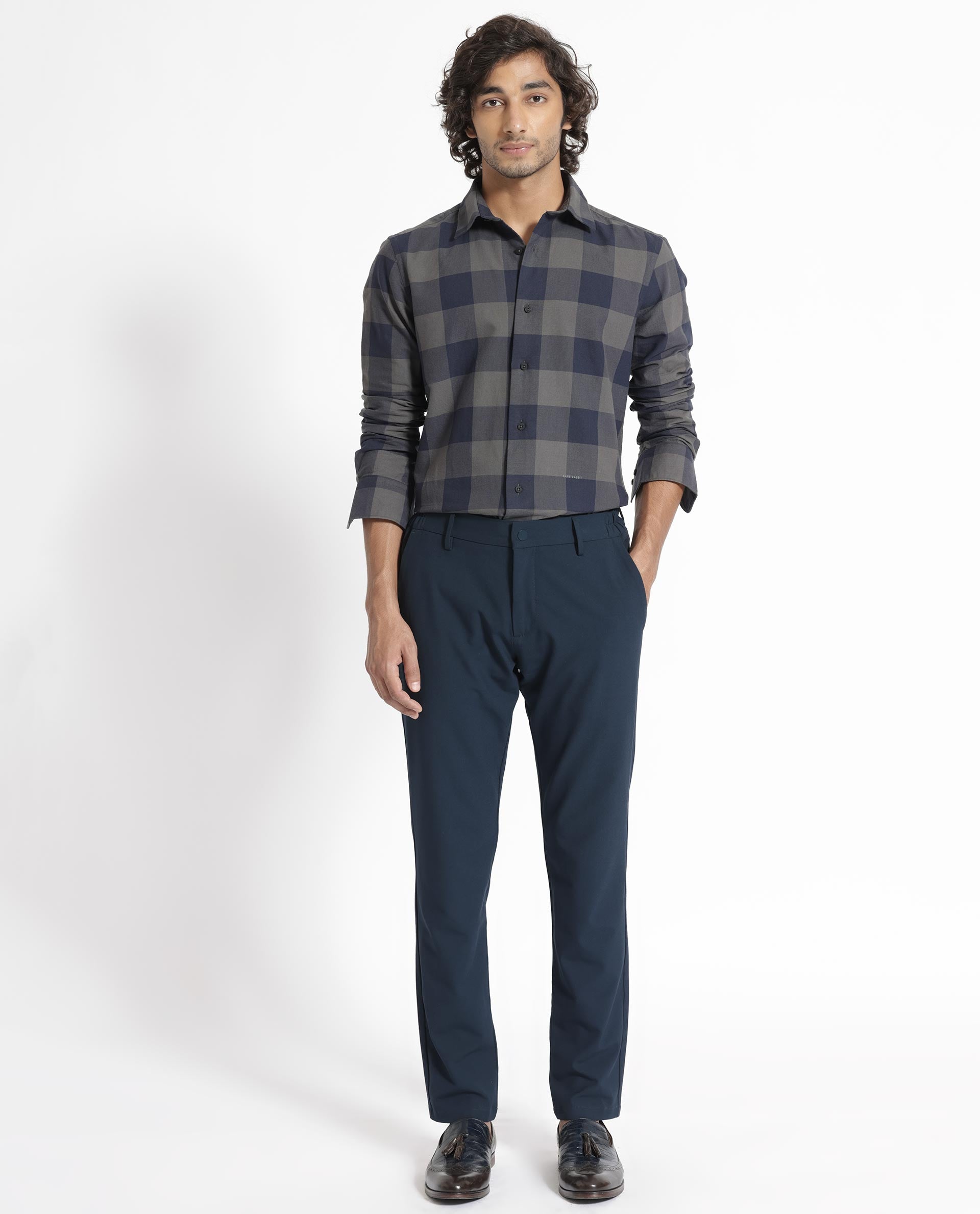 Rare Rabbit Men's Byre Dark Blue Full Sleeves Checks Shirt