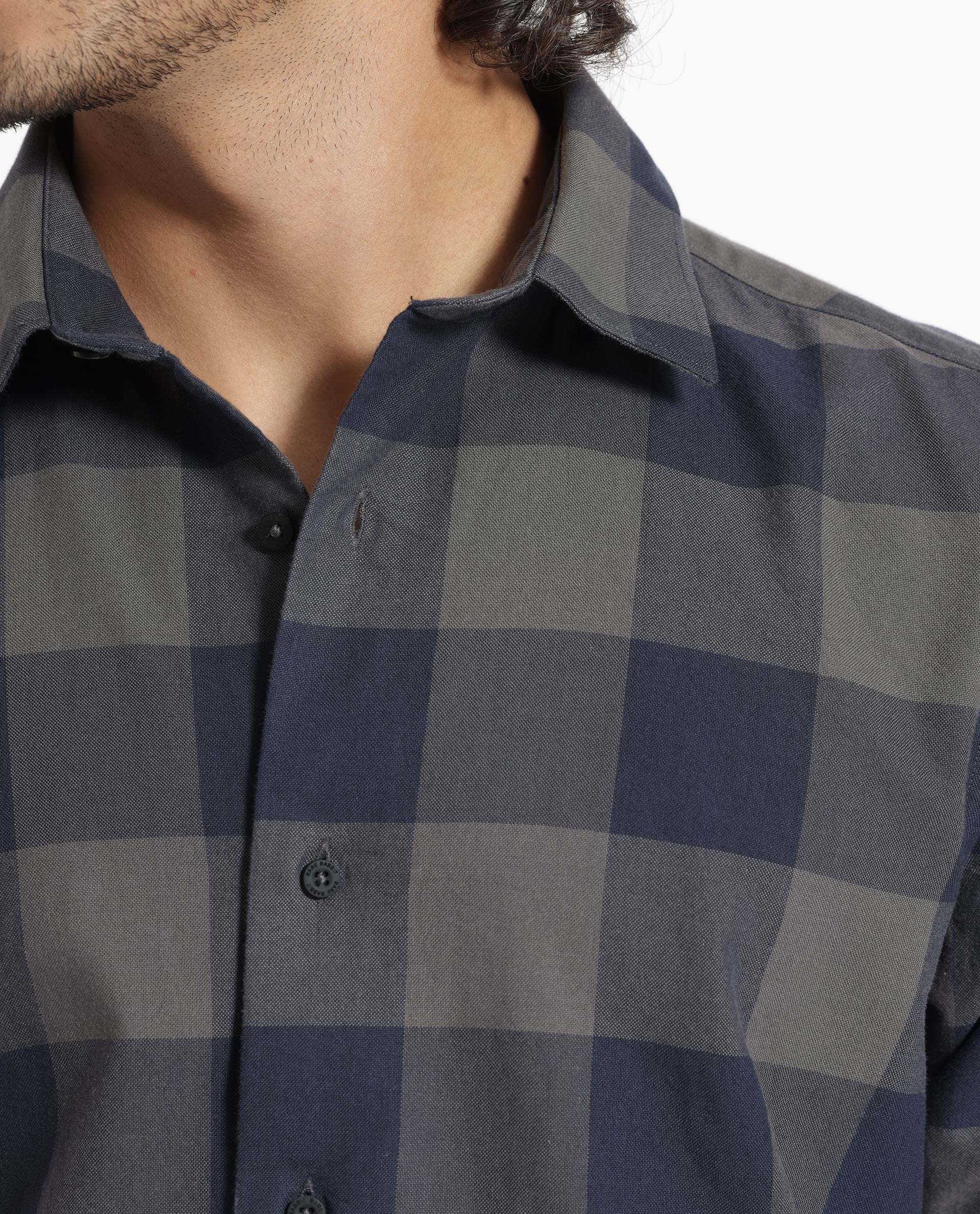 Rare Rabbit Men's Byre Dark Blue Full Sleeves Checks Shirt