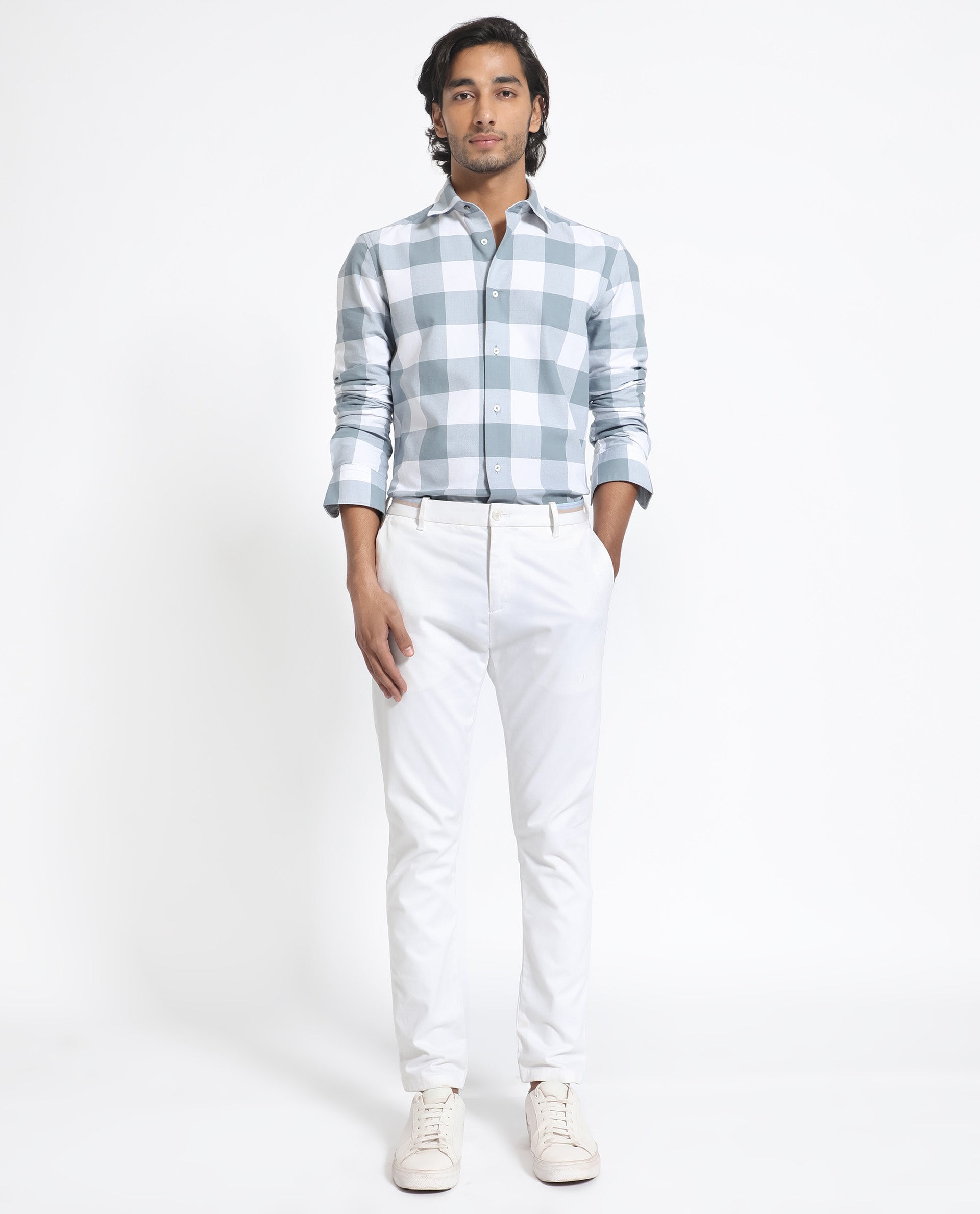 Rare Rabbit Men's Byre Dusky Blue Full Sleeves Checks Shirt