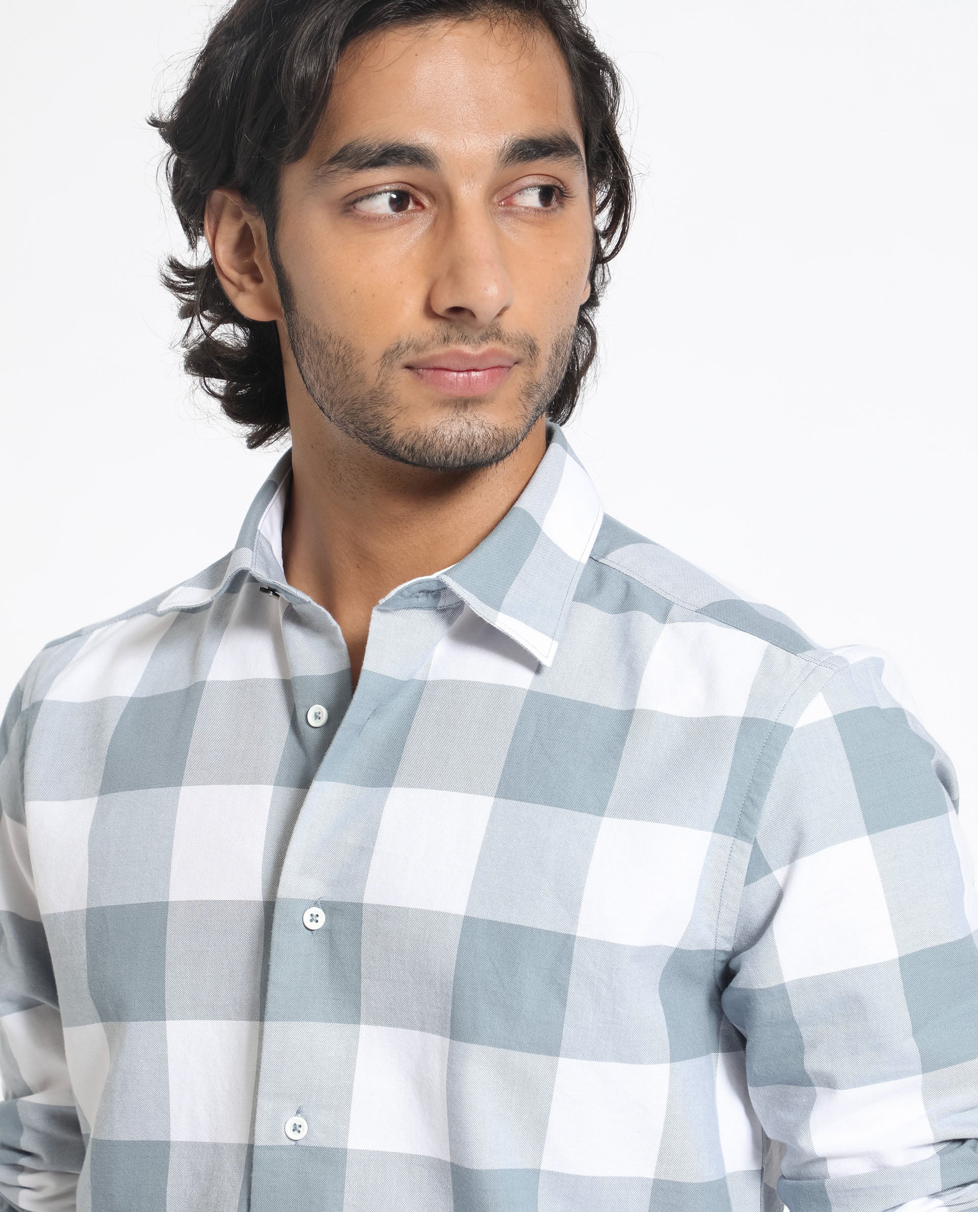 Rare Rabbit Men's Byre Dusky Blue Full Sleeves Checks Shirt