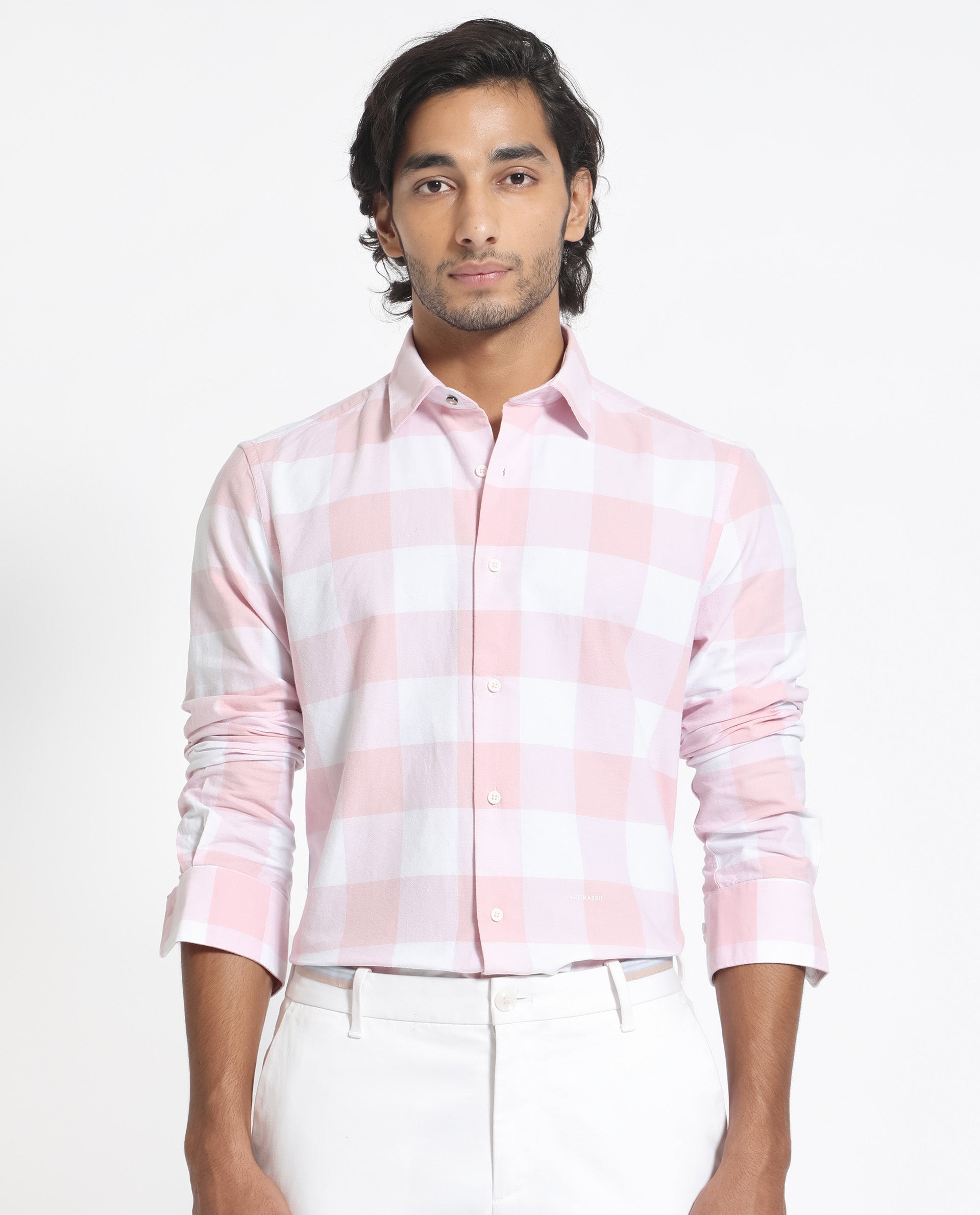 Rare Rabbit Men’s Byre Light Pink Full Sleeves Checks Shirt