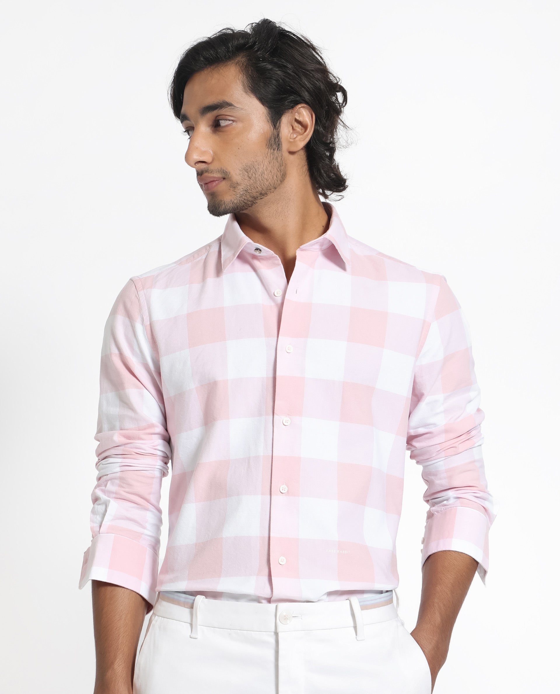 Rare Rabbit Men's Byre Light Pink Full Sleeves Checks Shirt