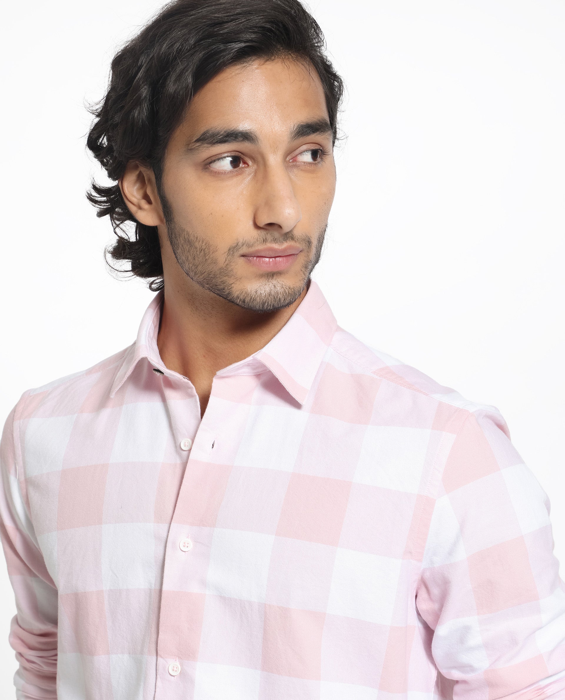 Rare Rabbit Men's Byre Light Pink Full Sleeves Checks Shirt