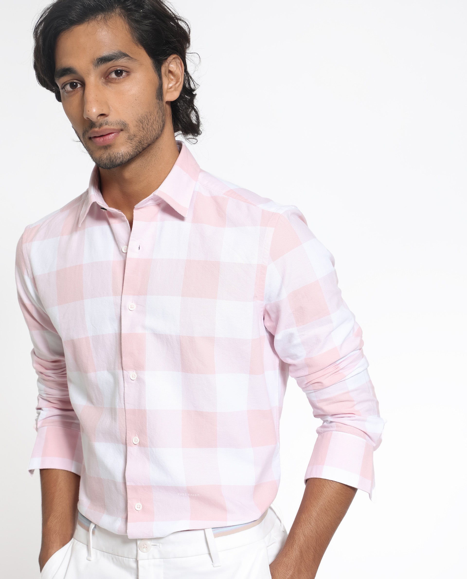 Rare Rabbit Men's Byre Light Pink Full Sleeves Checks Shirt