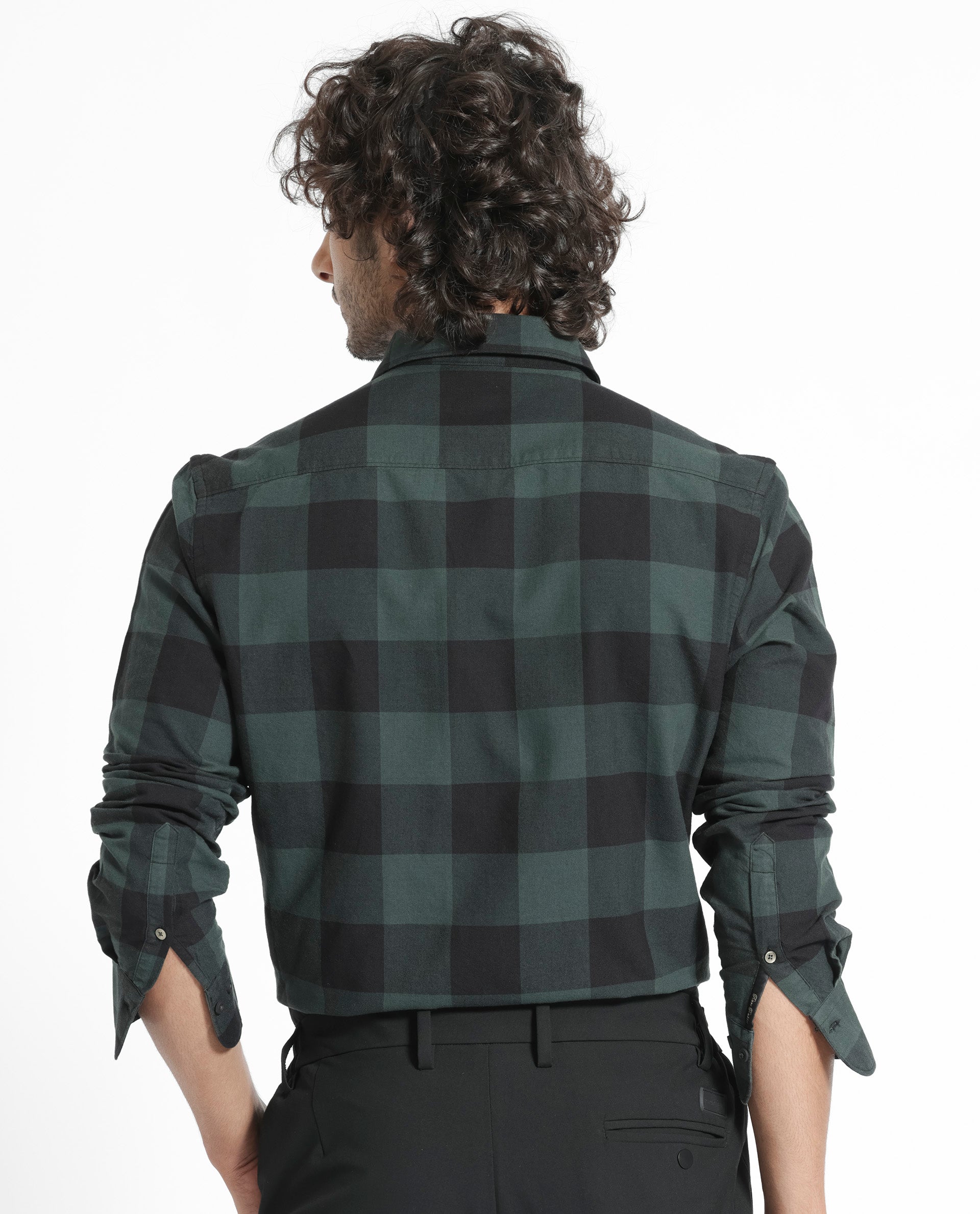 Rare Rabbit Men's Byre Dark Green Full Sleeves Checks Shirt