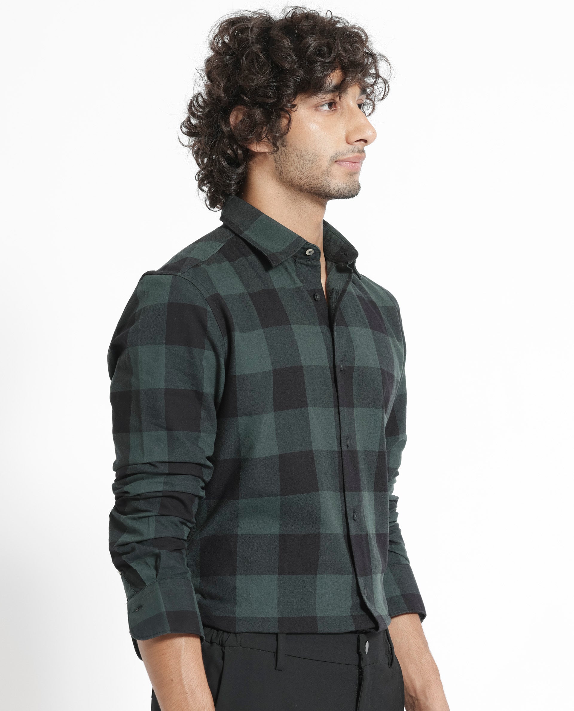 Rare Rabbit Men's Byre Dark Green Full Sleeves Checks Shirt