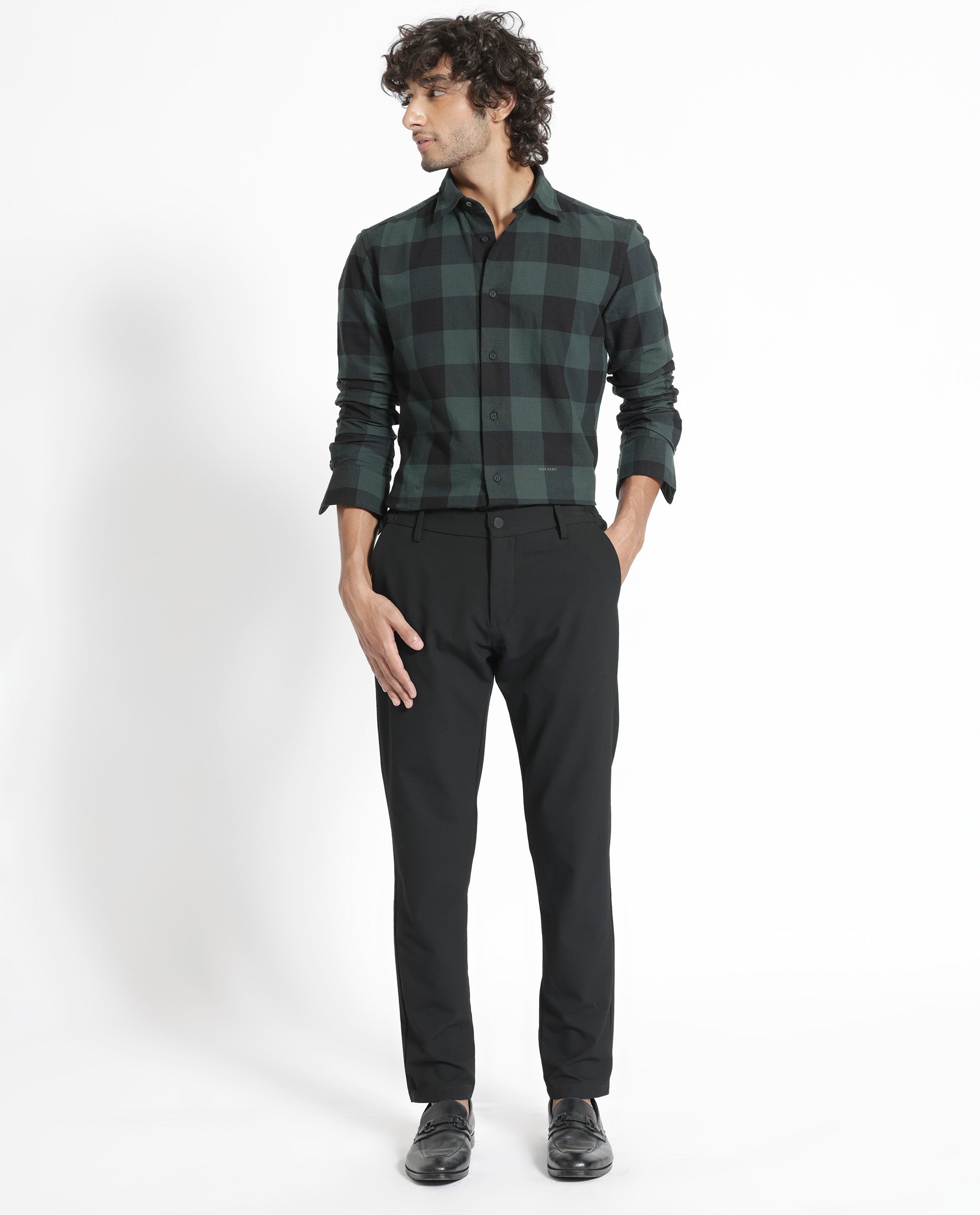 Rare Rabbit Men's Byre Dark Green Full Sleeves Checks Shirt