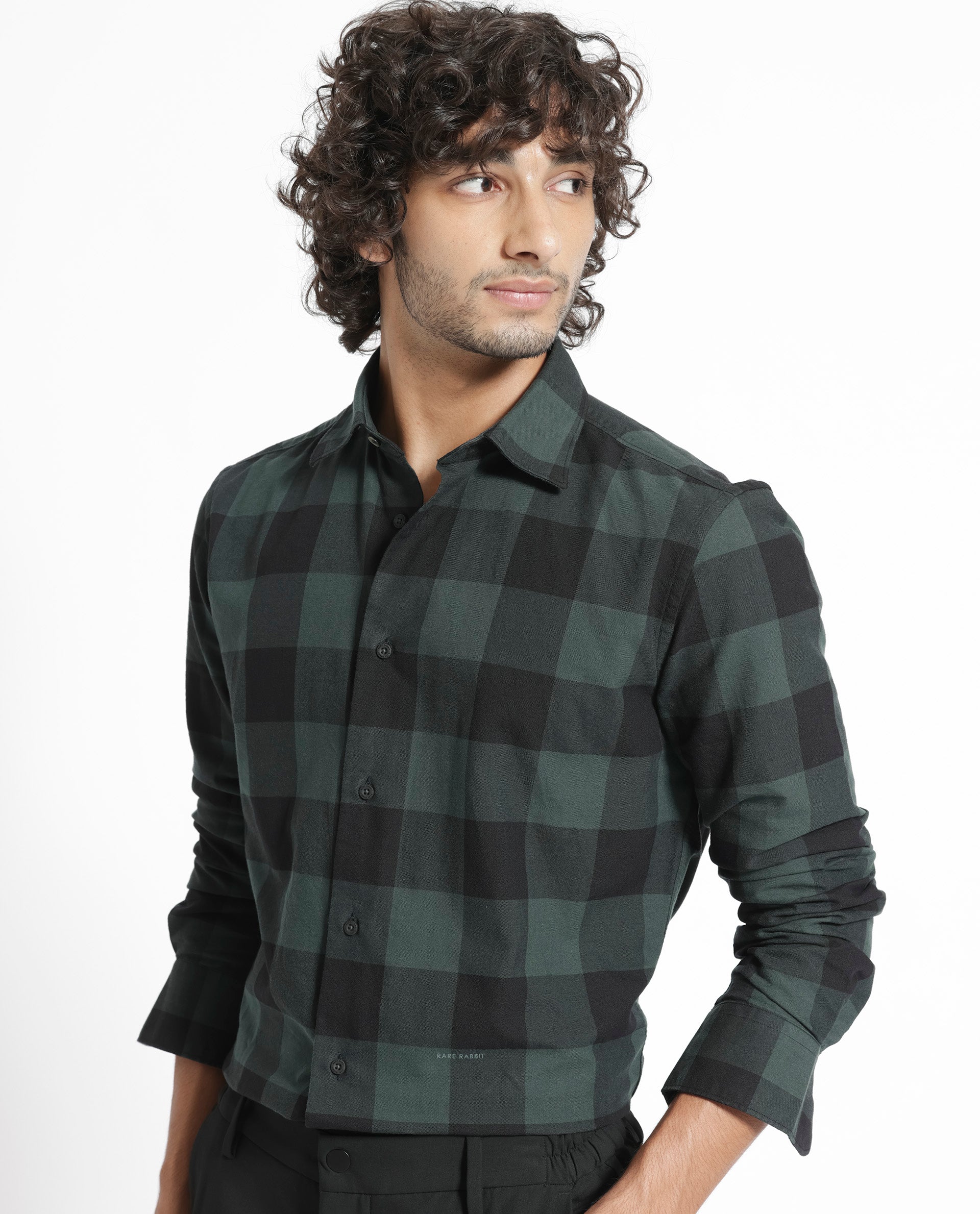 Rare Rabbit Men's Byre Dark Green Full Sleeves Checks Shirt