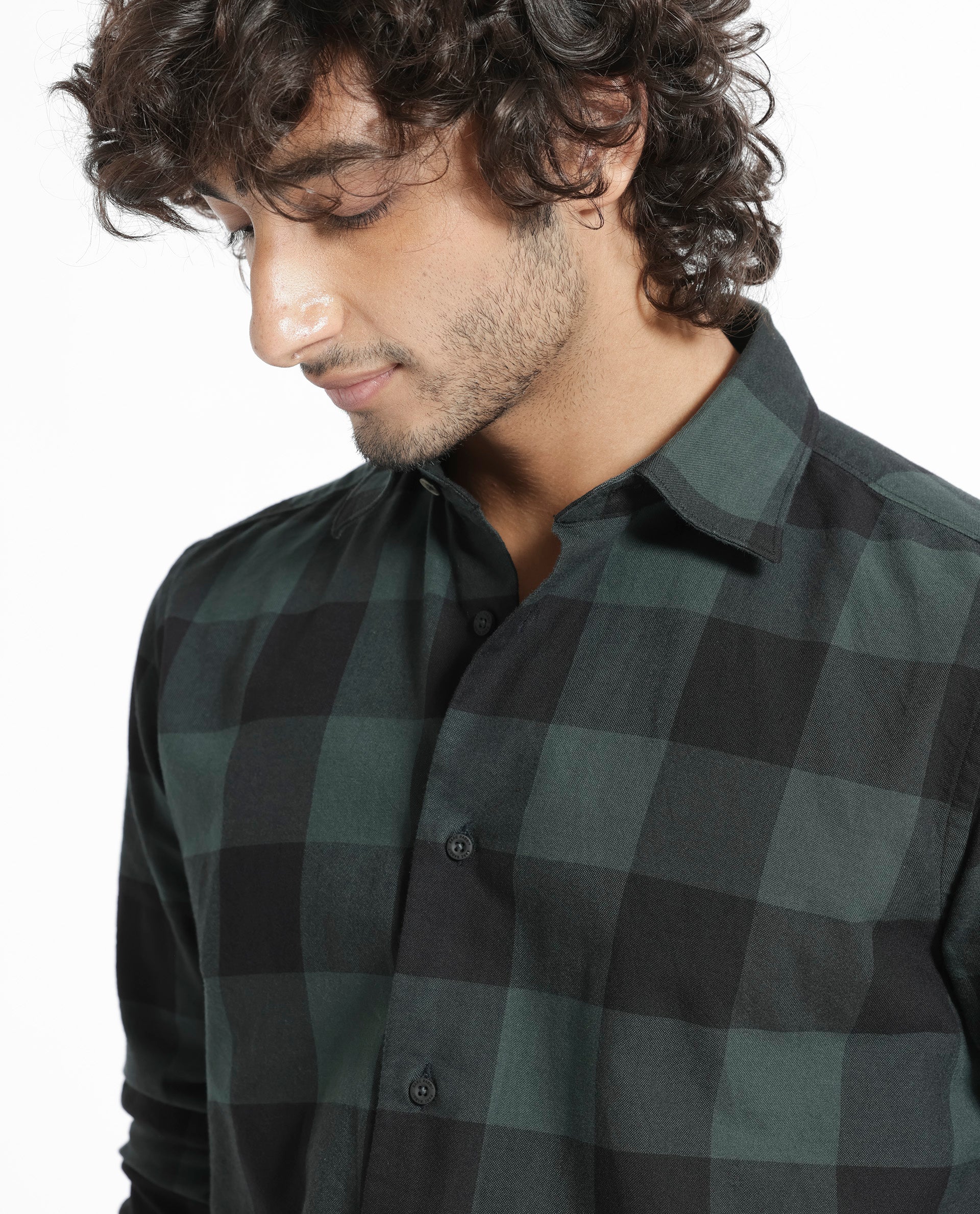 Rare Rabbit Men's Byre Dark Green Full Sleeves Checks Shirt