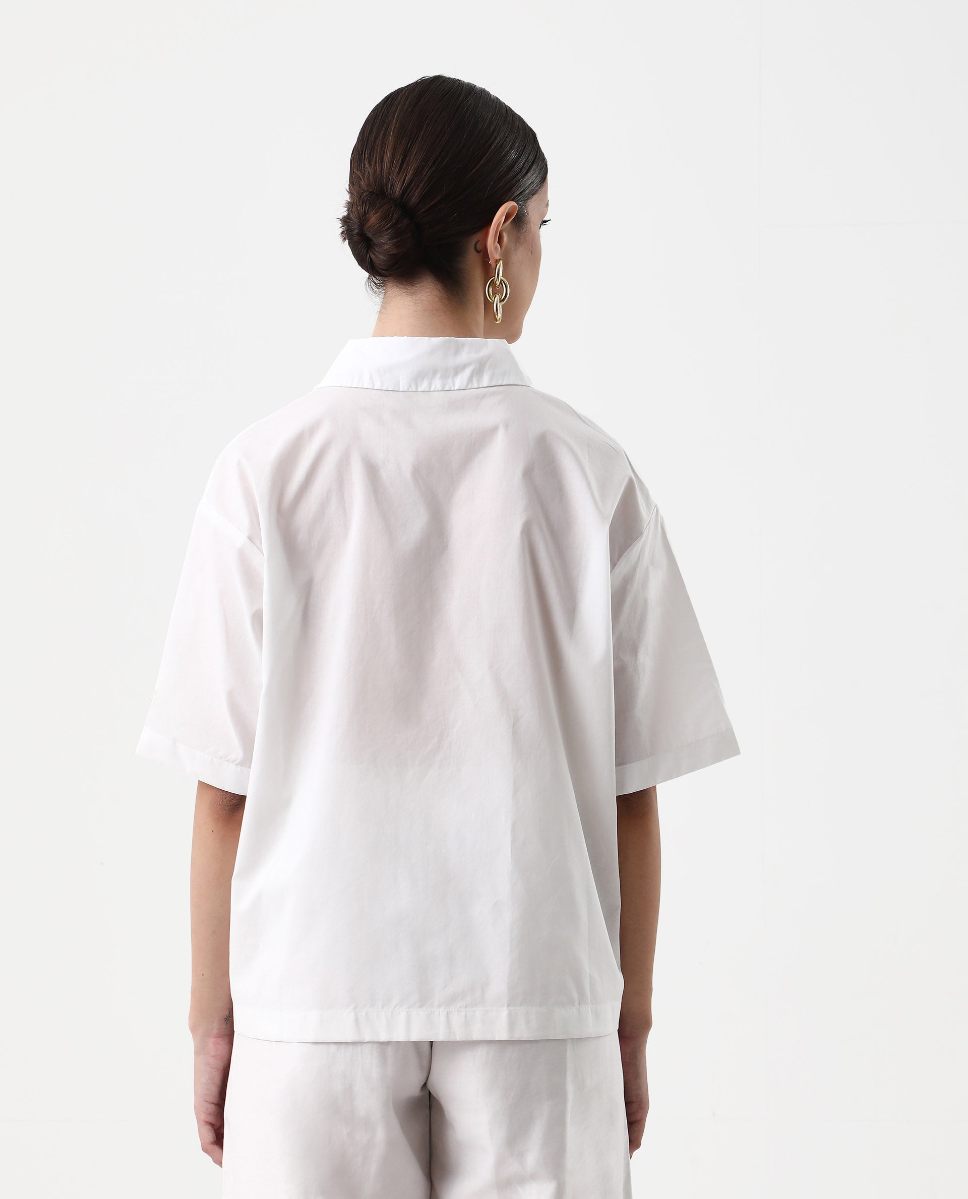 Rareism Women's Byvul White Cotton Spread Collar Floral Print Boxy Fit Shirt