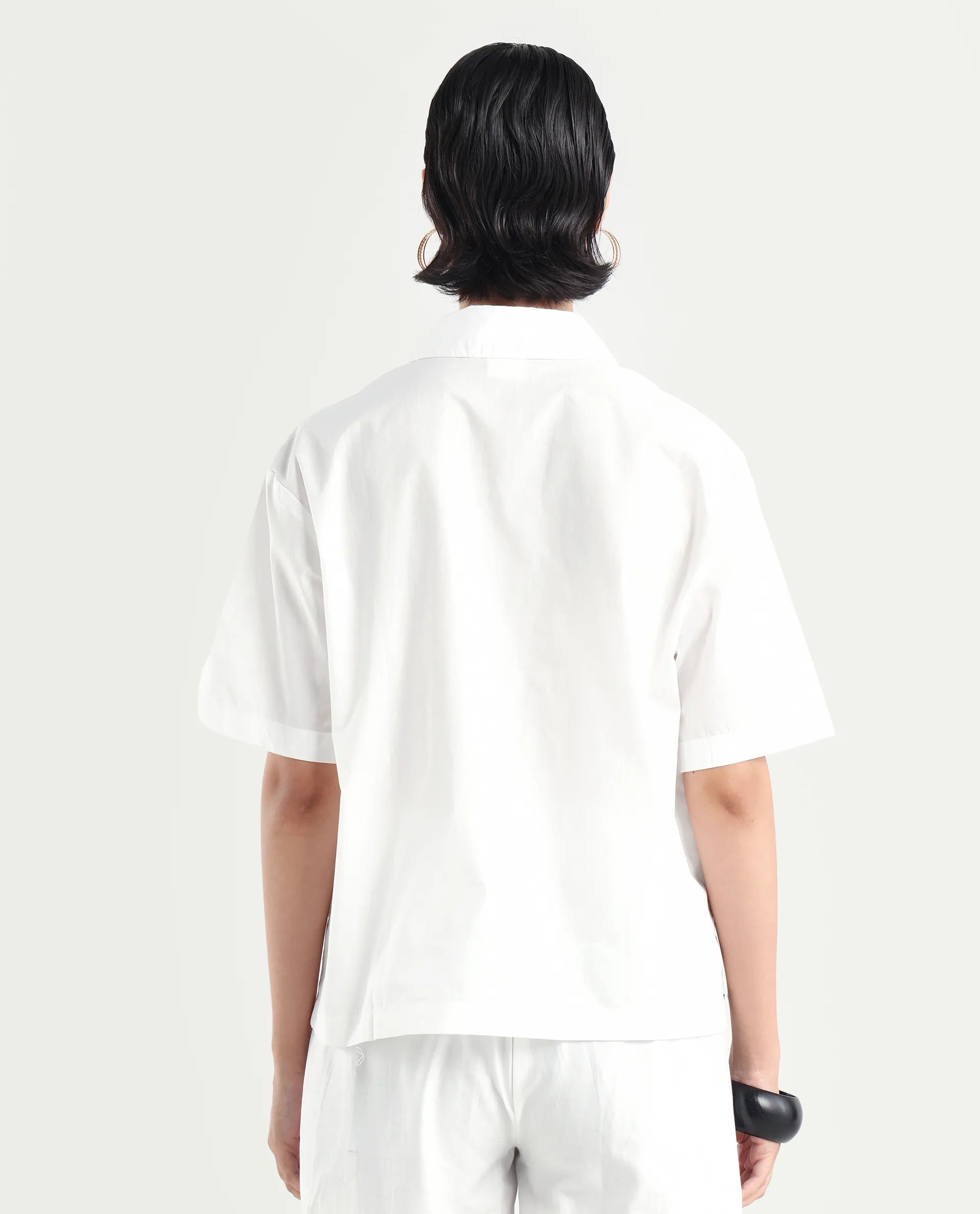 Rareism Women's Byvul White Cotton Spread Collar Floral Print Boxy Fit Shirt