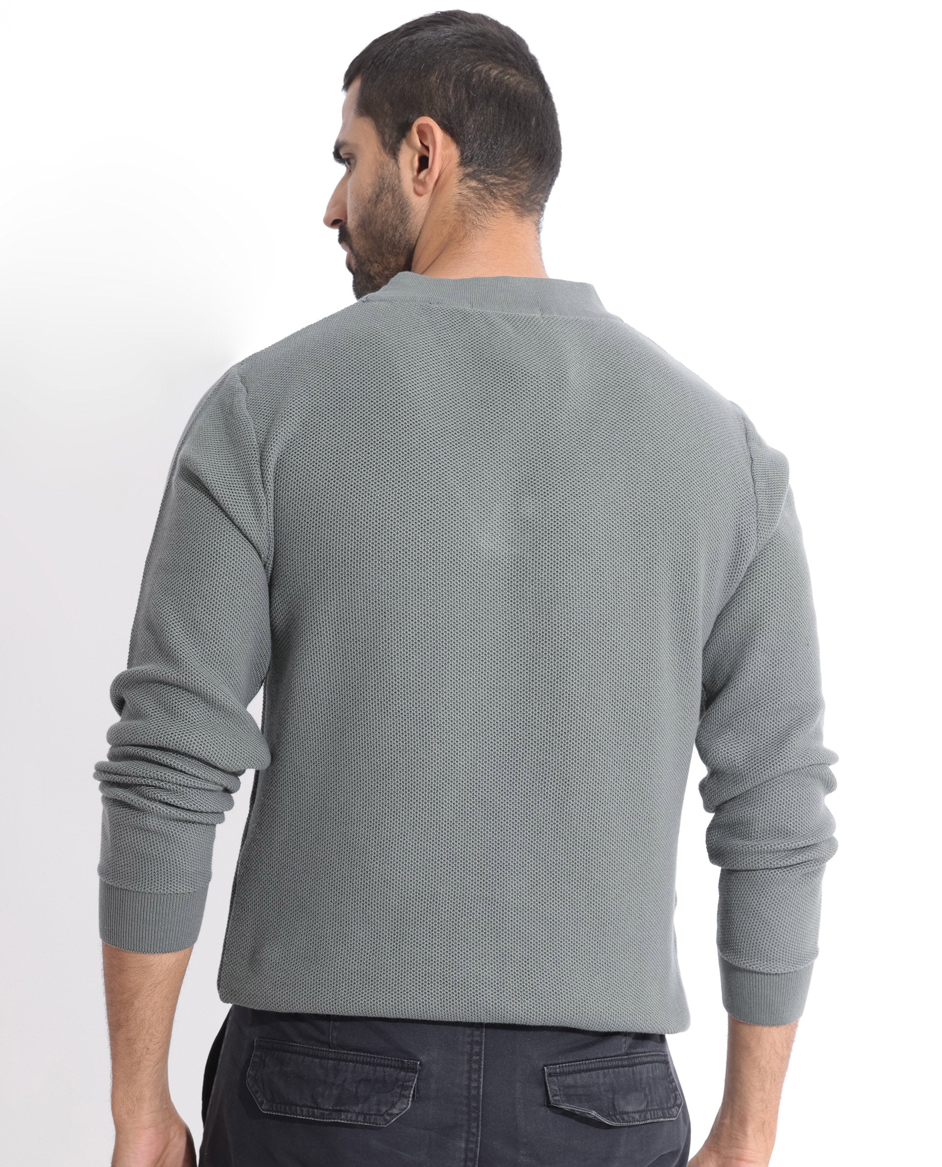 Rare Rabbit Mens Breeze Green Sweater Full Sleeve V-Neck Solid