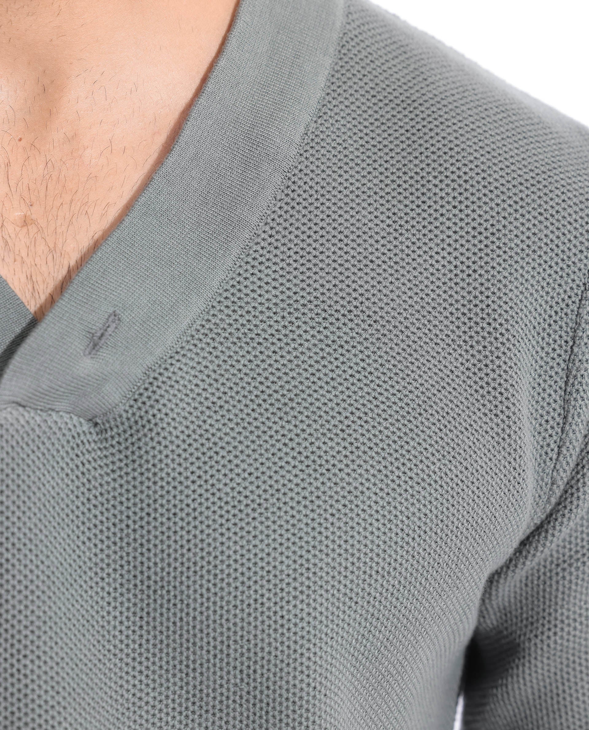 Rare Rabbit Mens Breeze Green Sweater Full Sleeve V-Neck Solid