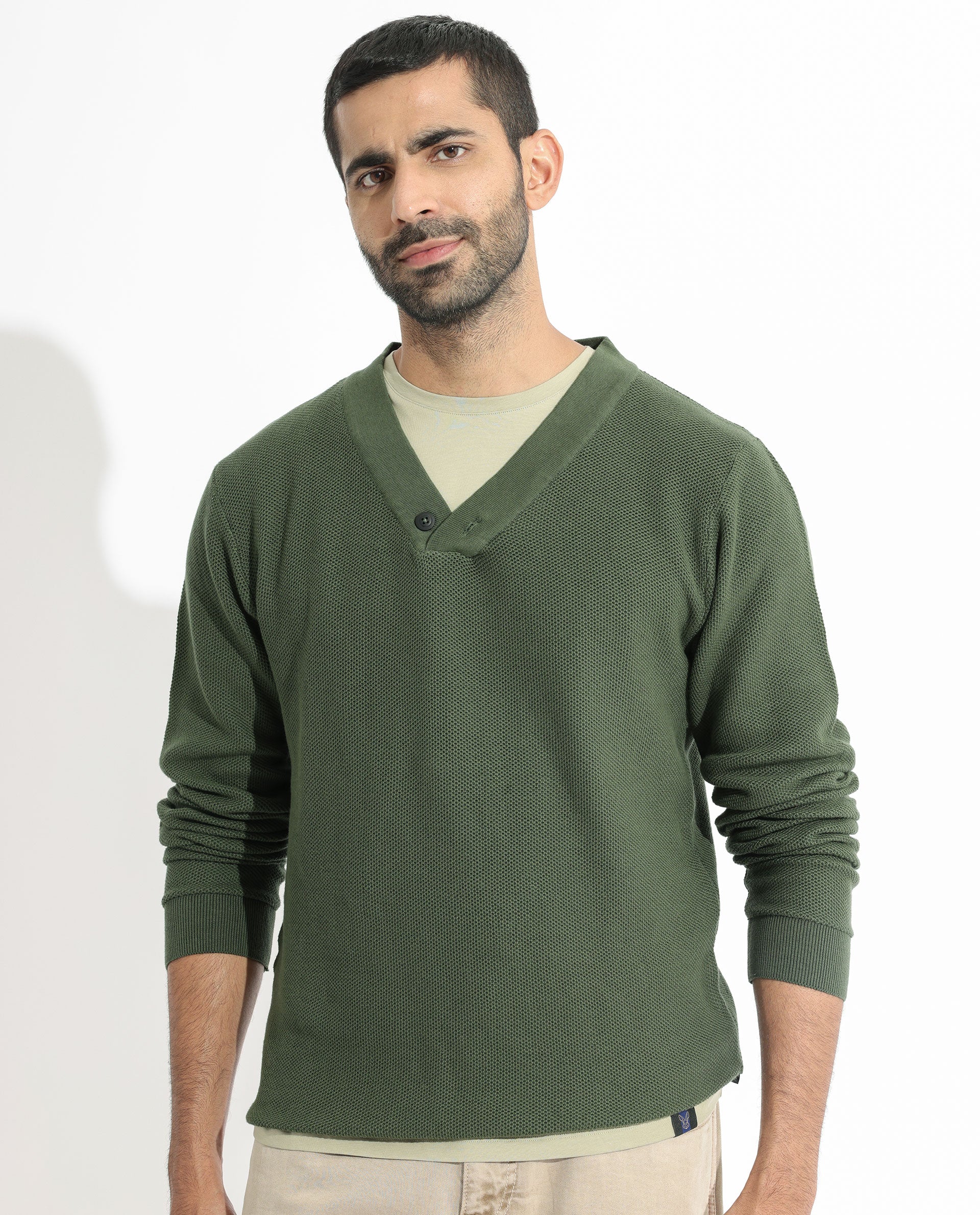 Olive v neck sweater sale