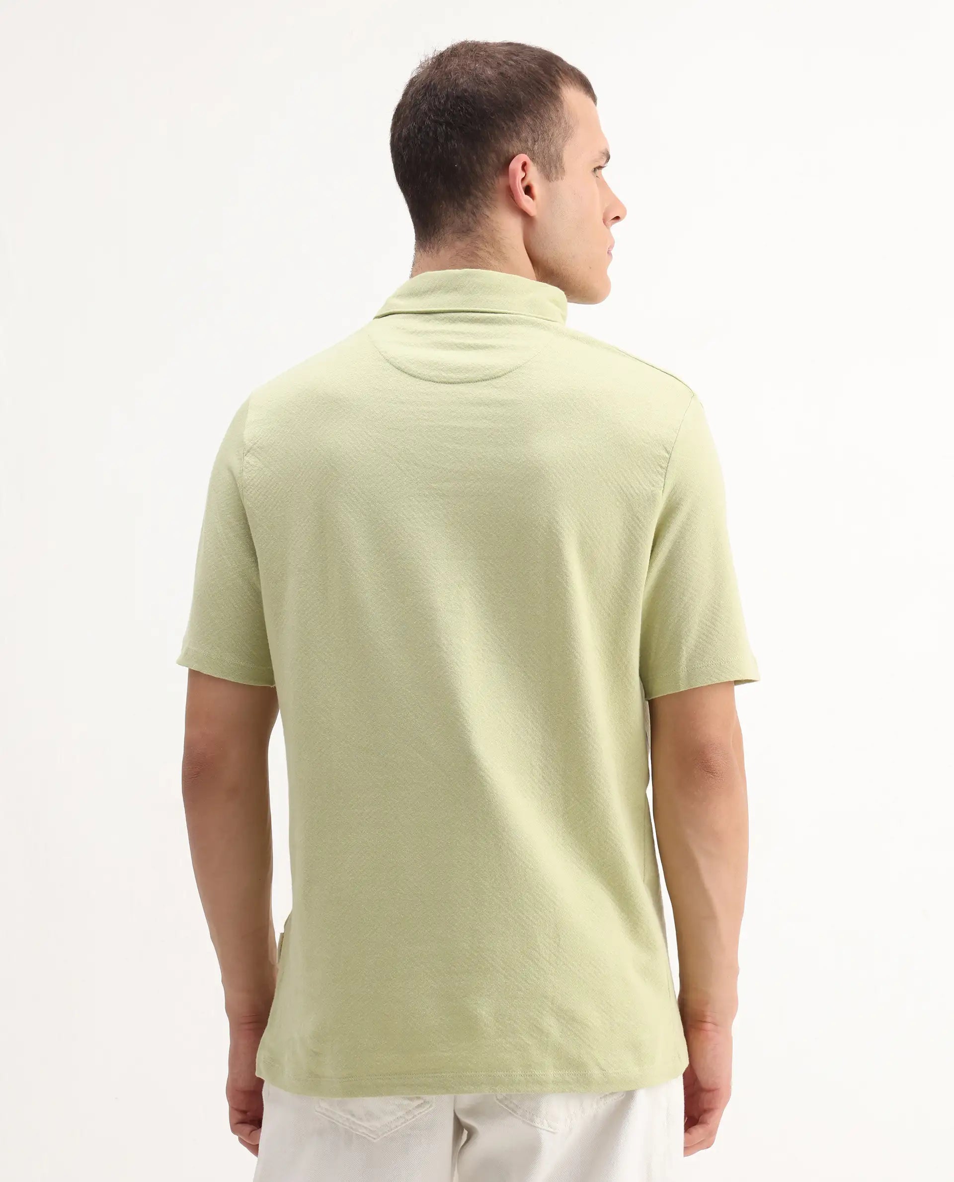 Rare Rabbit Men's Caben Light Green Cotton Jacquard Regular Fit Half Sleeve Polo