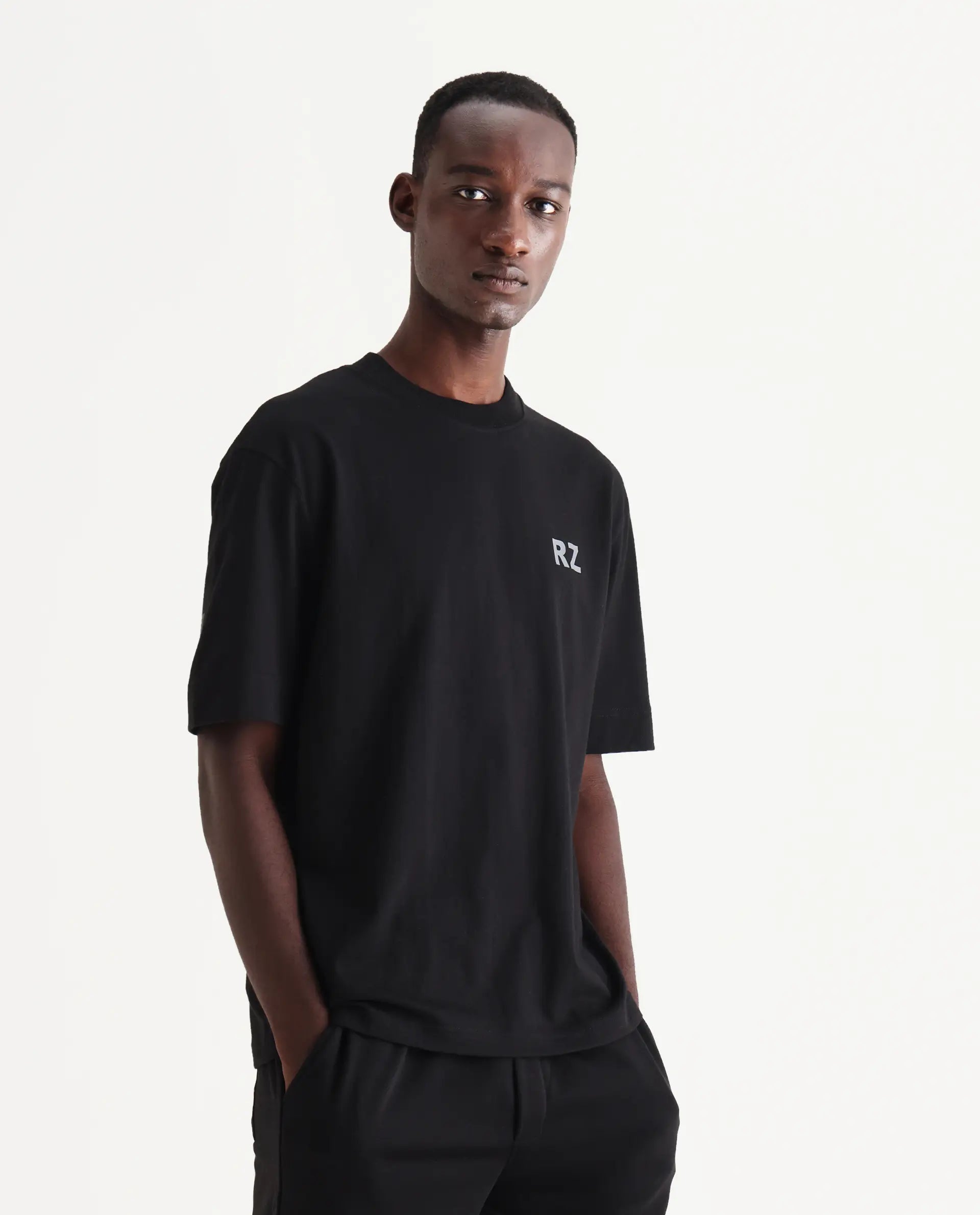 Rare Rabbit Men's Cade Black Cotton Graphic Print Oversized Fit Half Sleeve Crew Neck T-Shirt