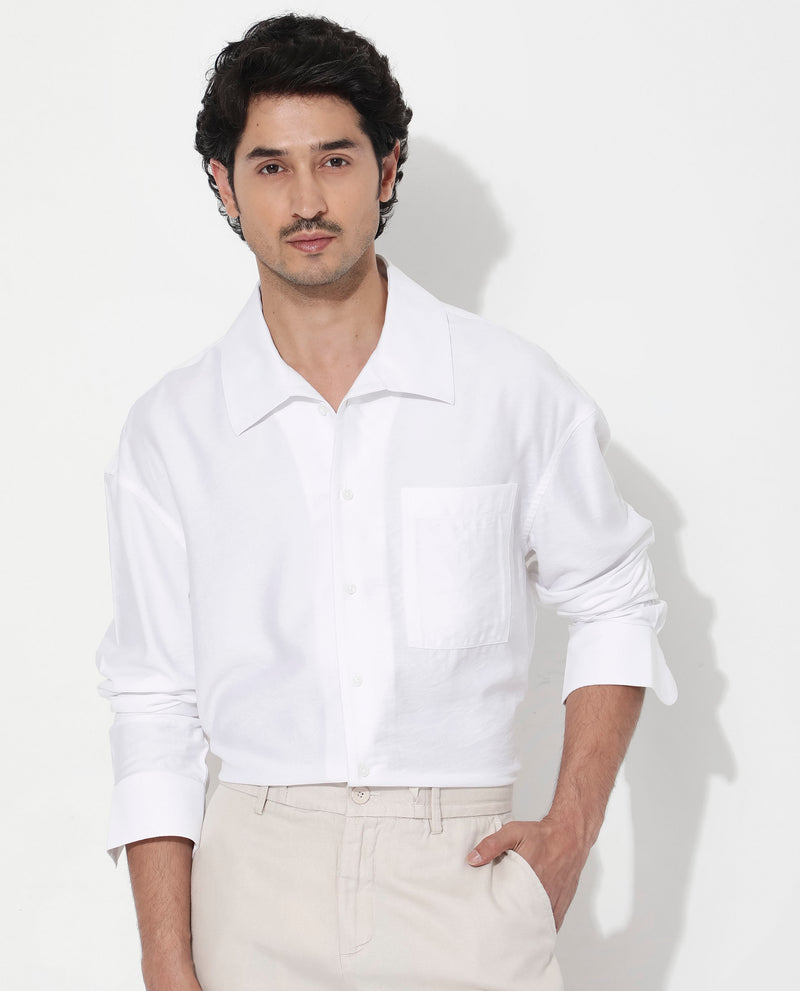 Rare Rabbit Articale Men's Caden White Viscose Nylon Fabric Full Sleeve Button Closure Regular Fit Solid Shirt