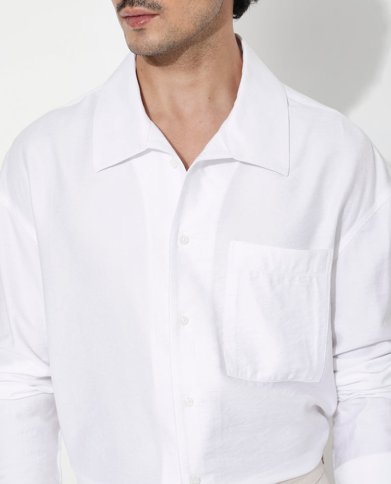 Rare Rabbit Articale Men's Caden White Viscose Nylon Fabric Full Sleeve Button Closure Regular Fit Solid Shirt