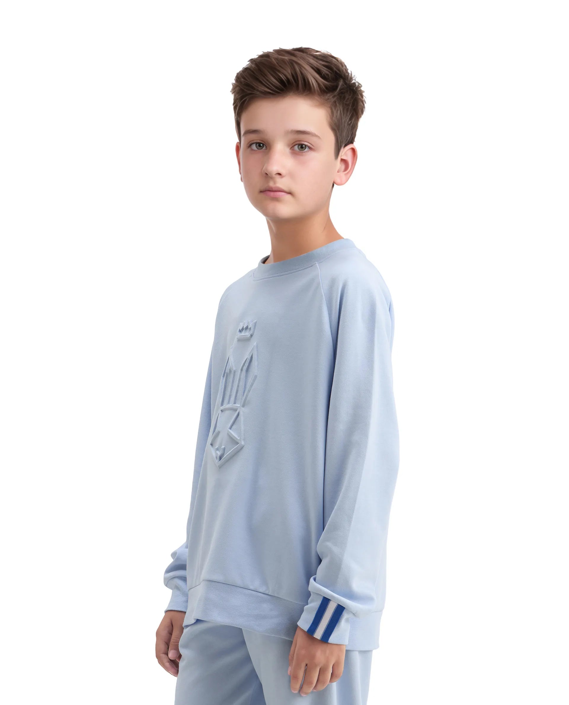 Rare Ones Kids Cadi Lilac Cotton Blend Full Sleeves Embossed Oversized Sweatshirt