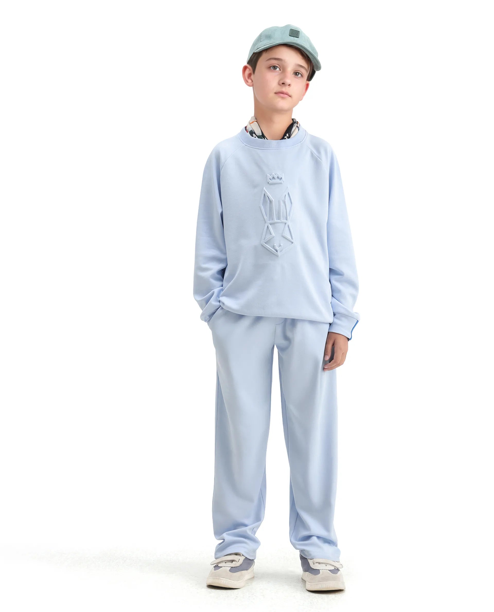 Rare Ones Kids Cadi Lilac Cotton Blend Full Sleeves Embossed Oversized Sweatshirt