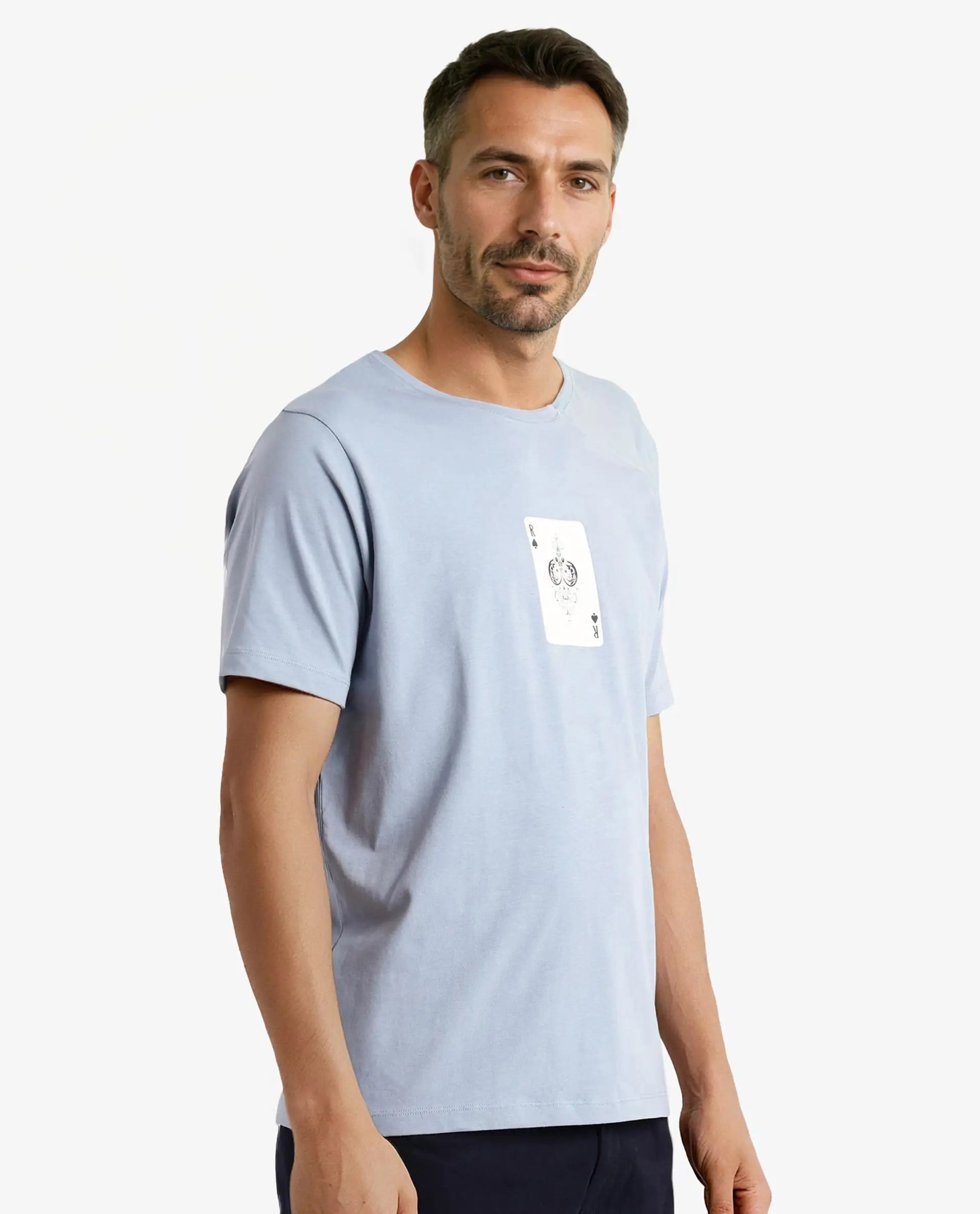 Rare Rabbit Men Caf Dusky Blue Short Sleeve Crew Neck Graphic Print T-Shirt