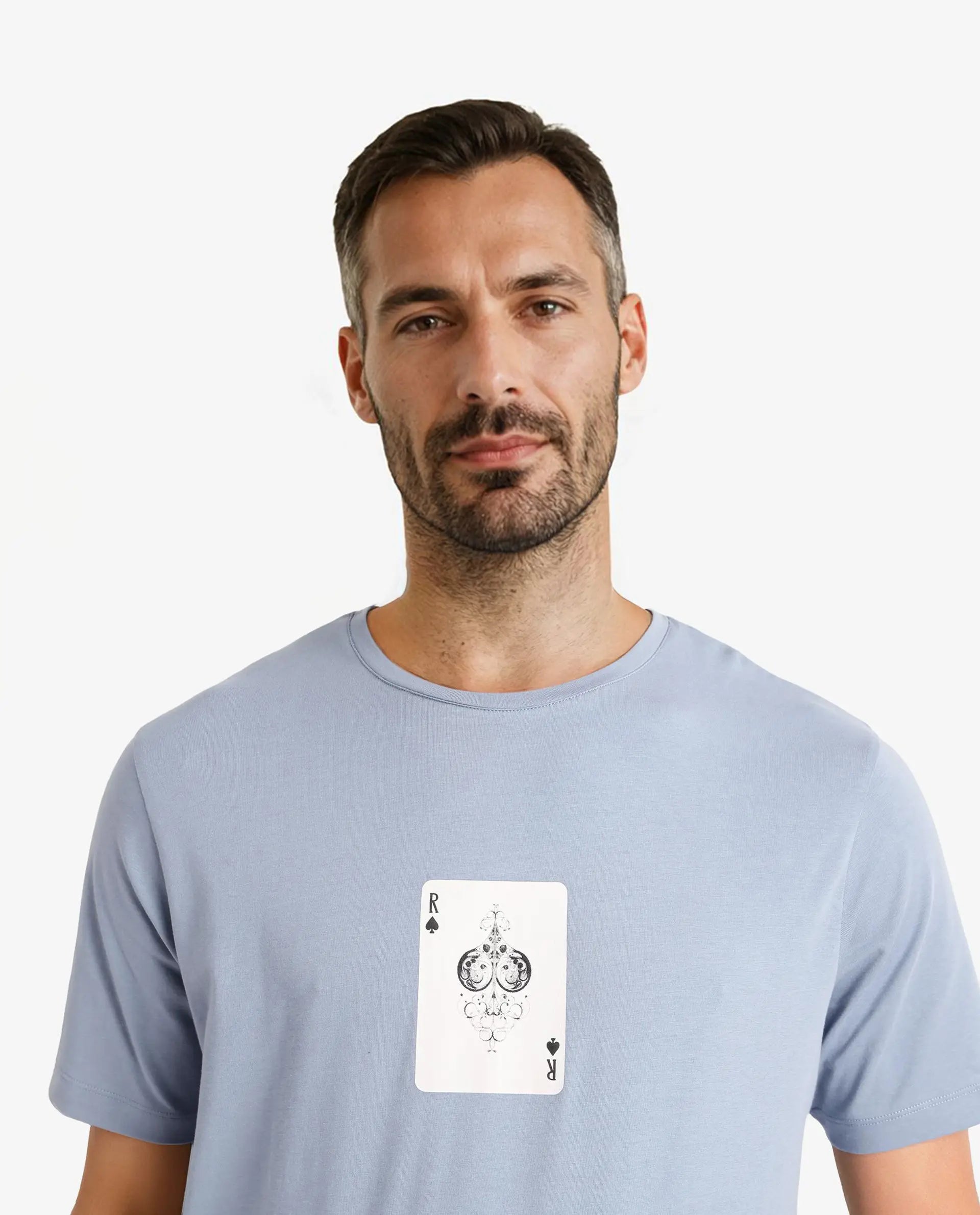 Rare Rabbit Men Caf Dusky Blue Short Sleeve Crew Neck Graphic Print T-Shirt