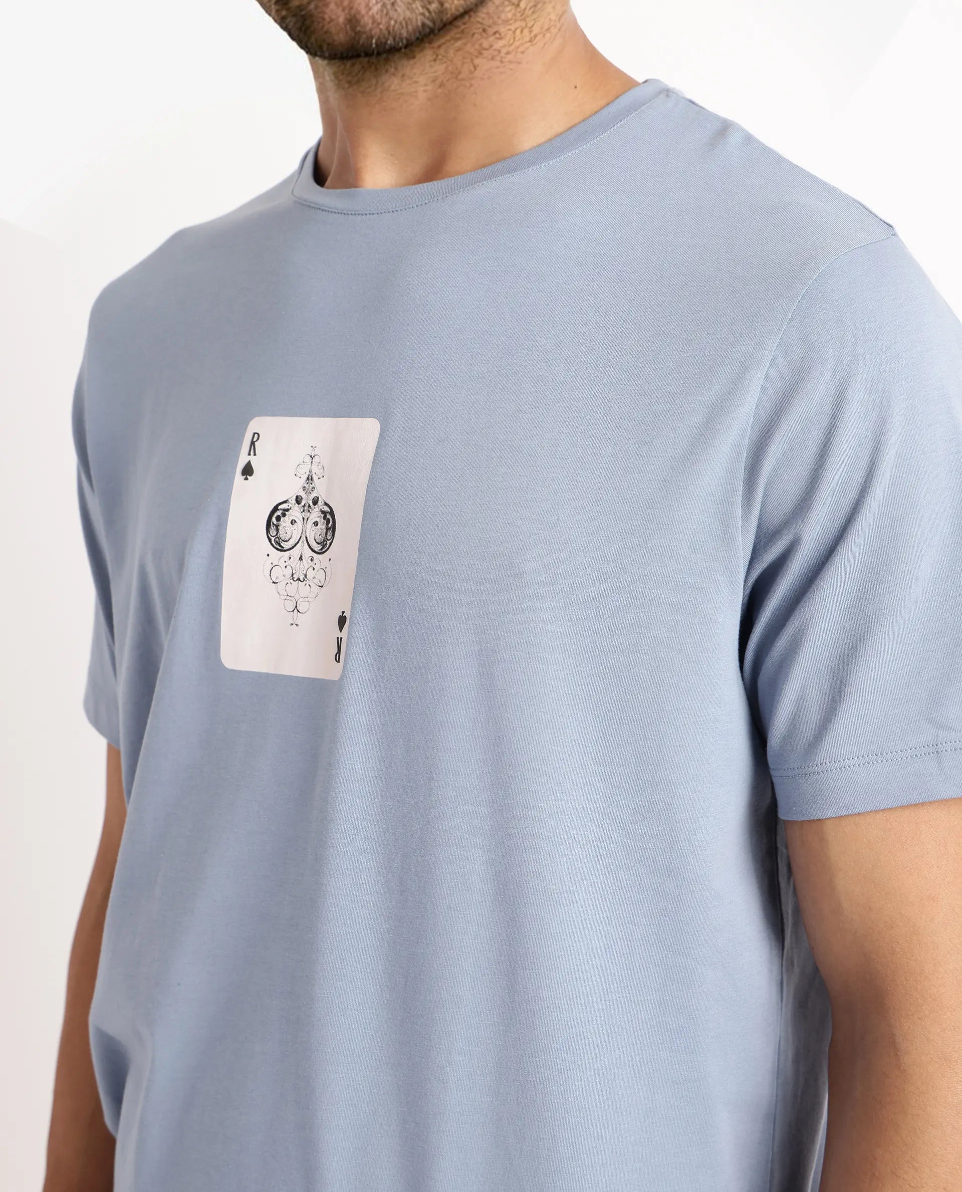 Rare Rabbit Men Caf Dusky Blue Short Sleeve Crew Neck Graphic Print T-Shirt