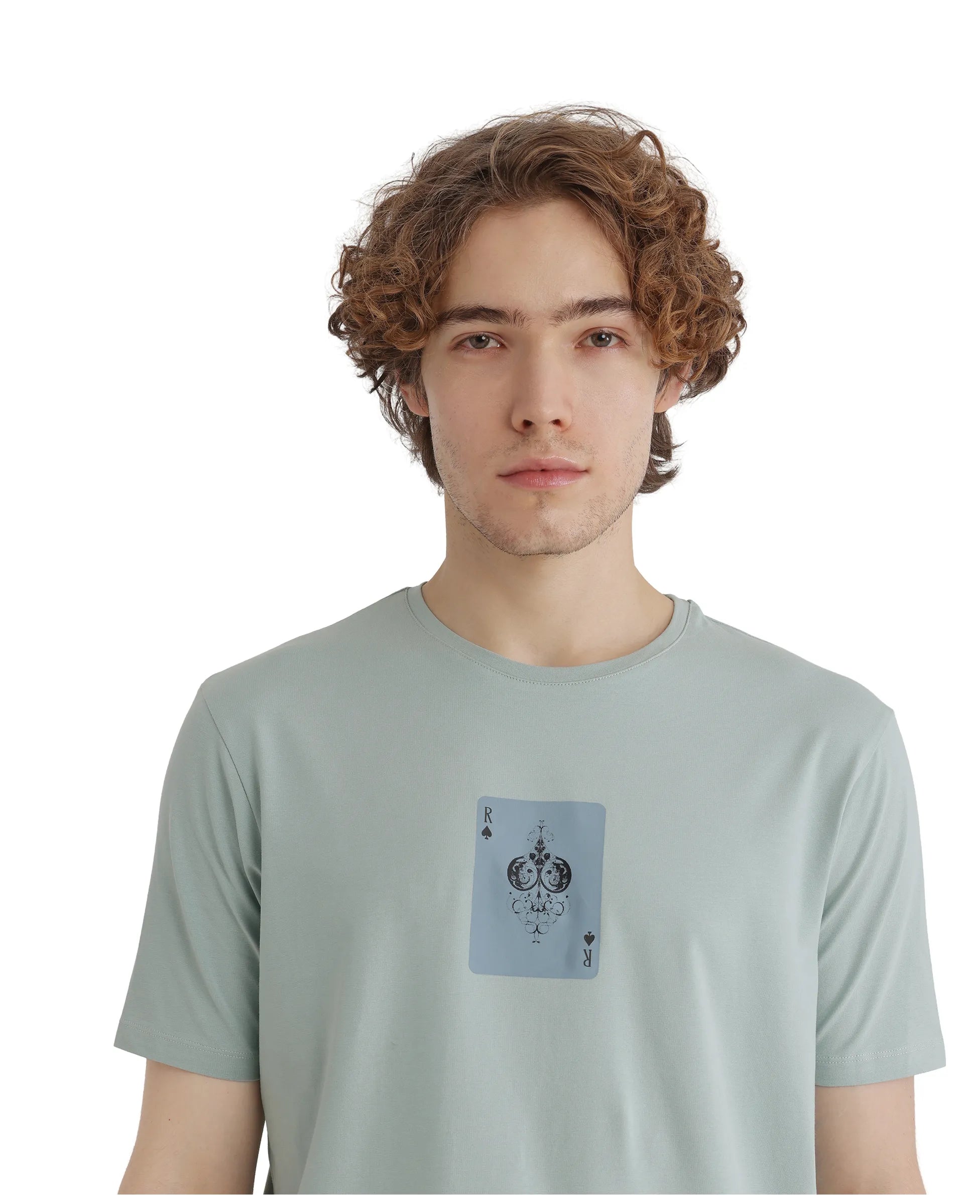 Rare Rabbit Men Caf Dusky Green Short Sleeve Crew Neck Graphic Print T-Shirt